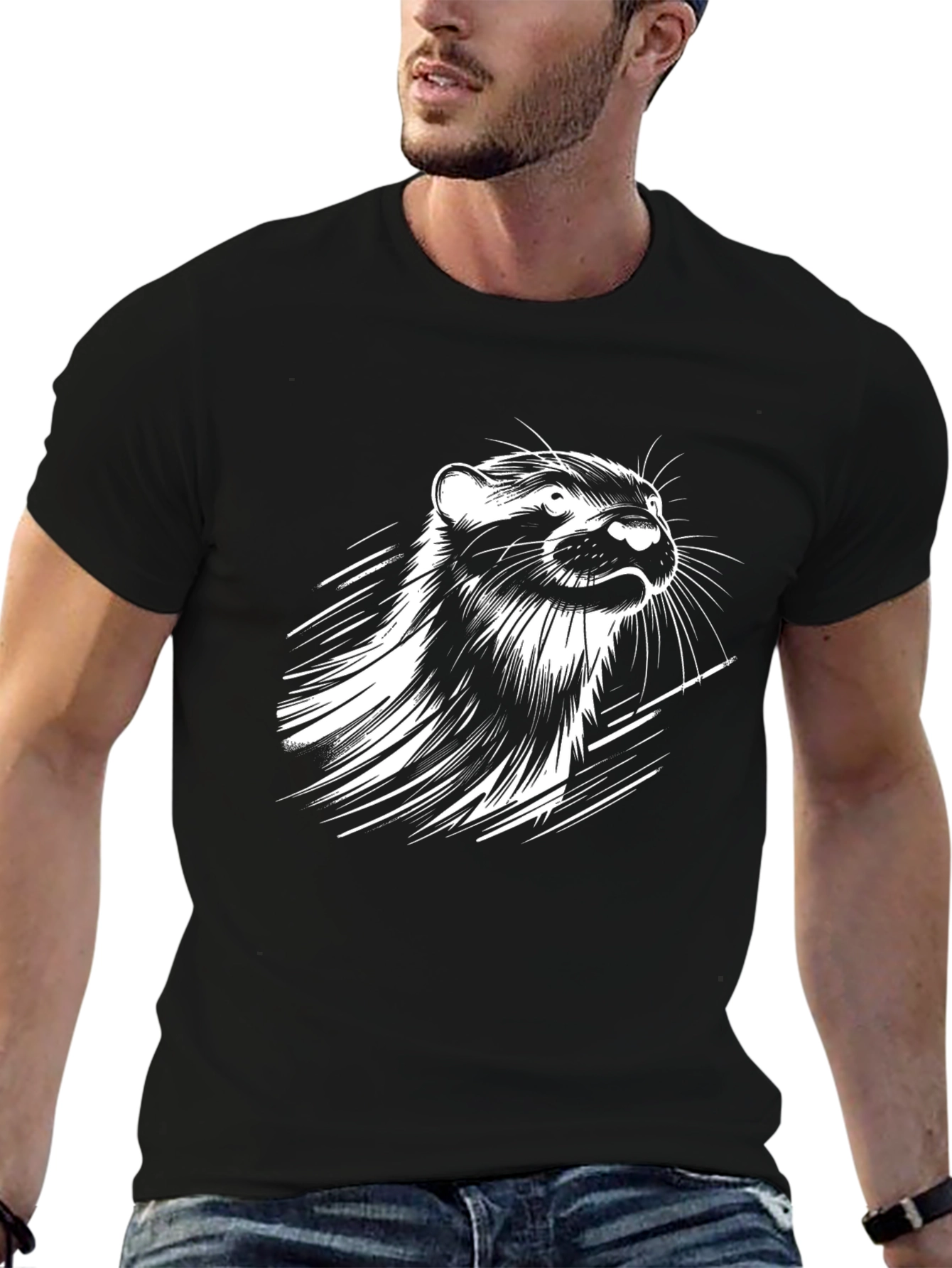 Cool Otter Graphic Black T-Shirt