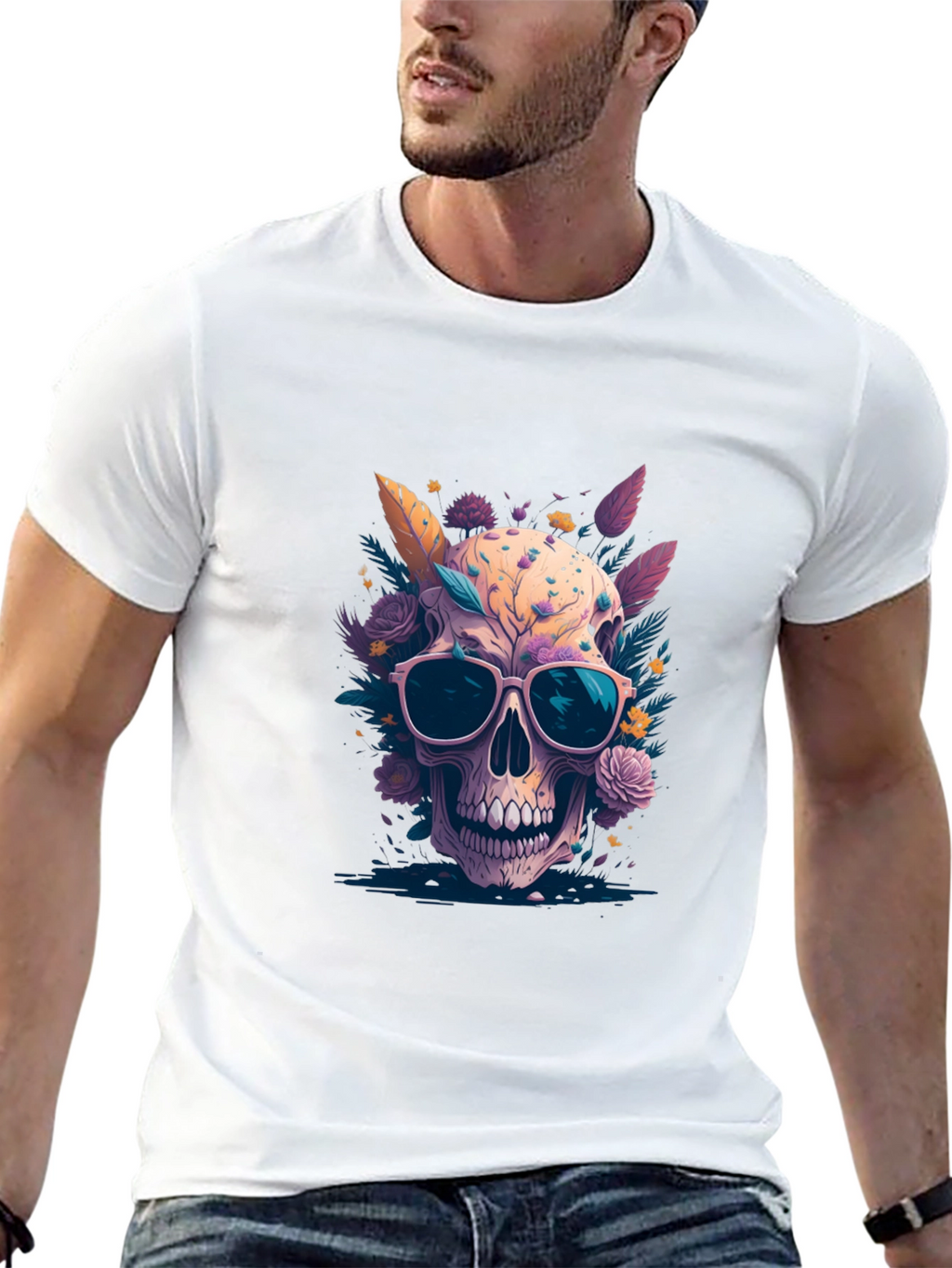 Floral Skull Graphic T-Shirt