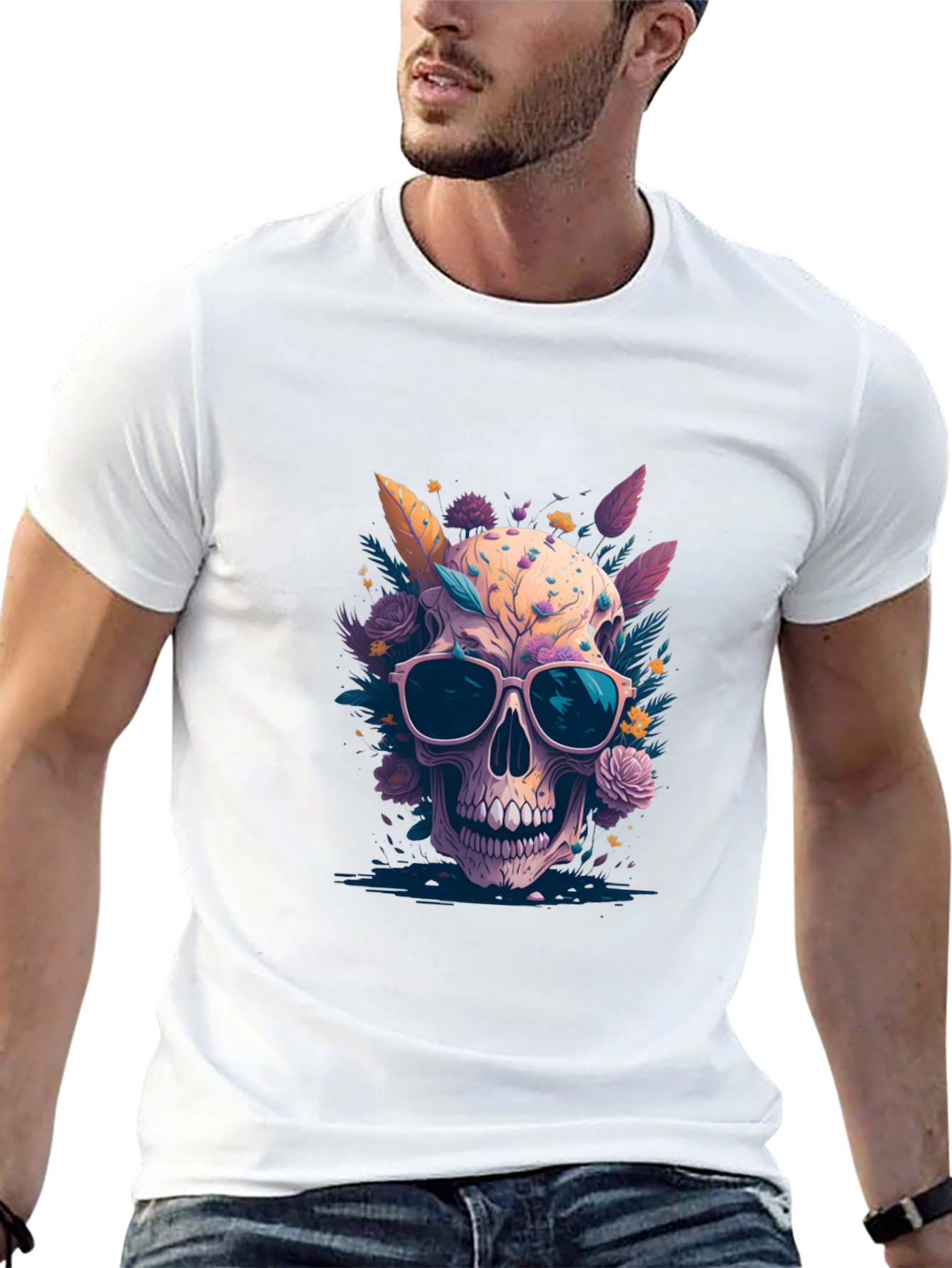 Floral Skull Graphic T-Shirt