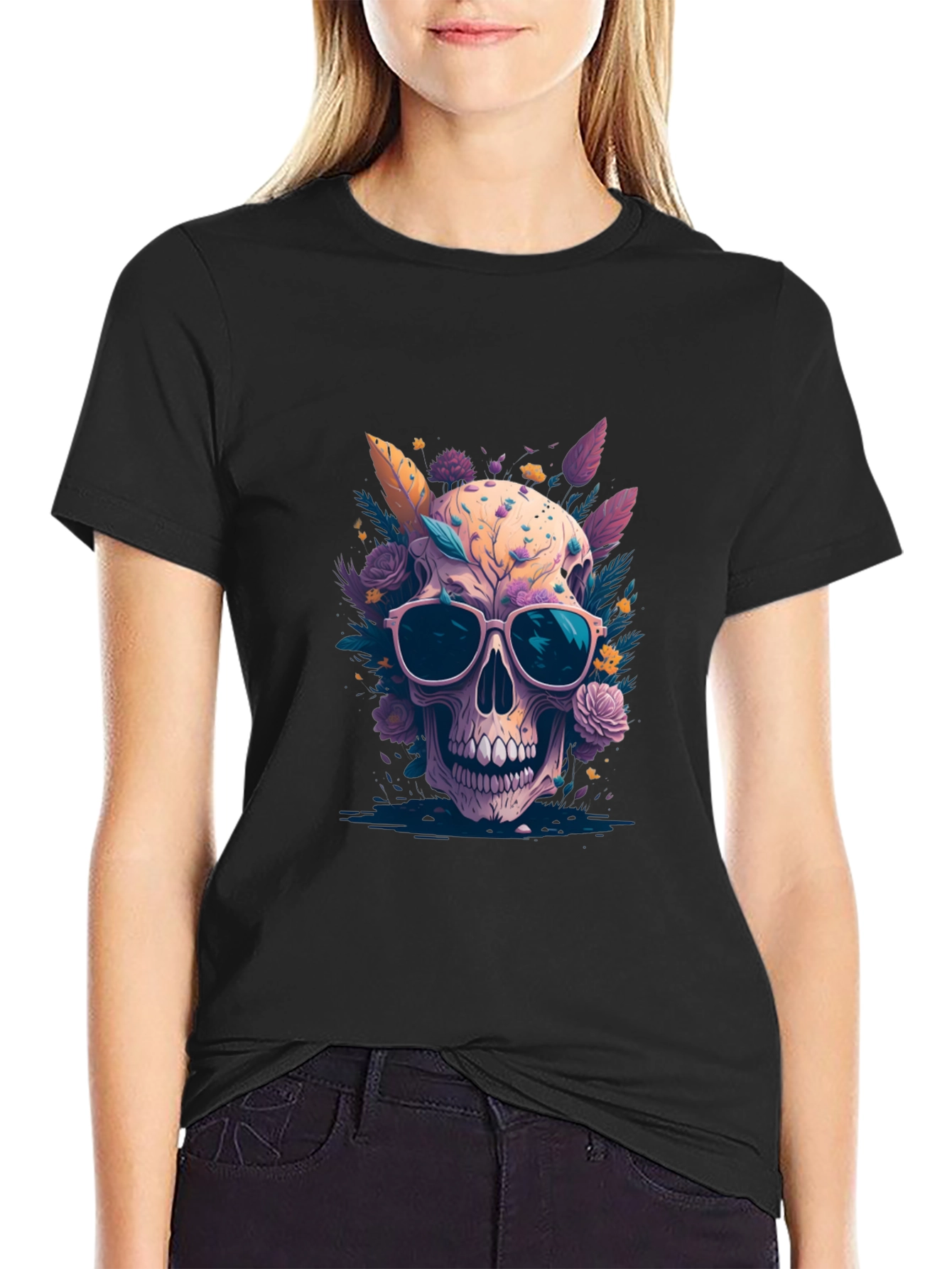 Floral Skull Graphic T-Shirt