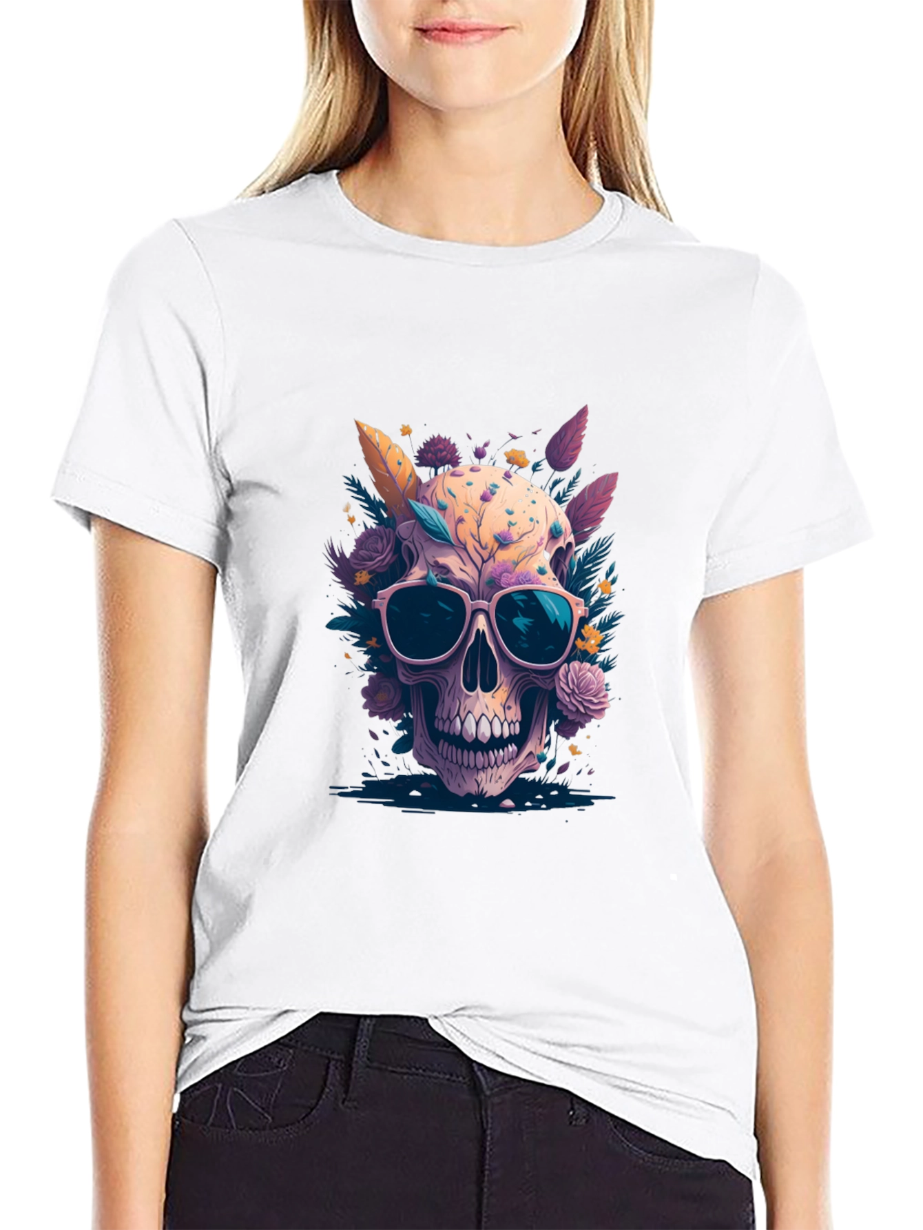 Floral Skull Graphic T-Shirt