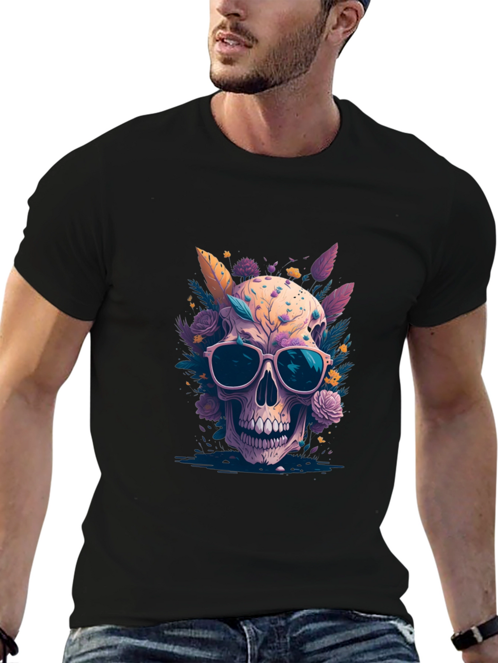 Floral Skull Graphic T-Shirt