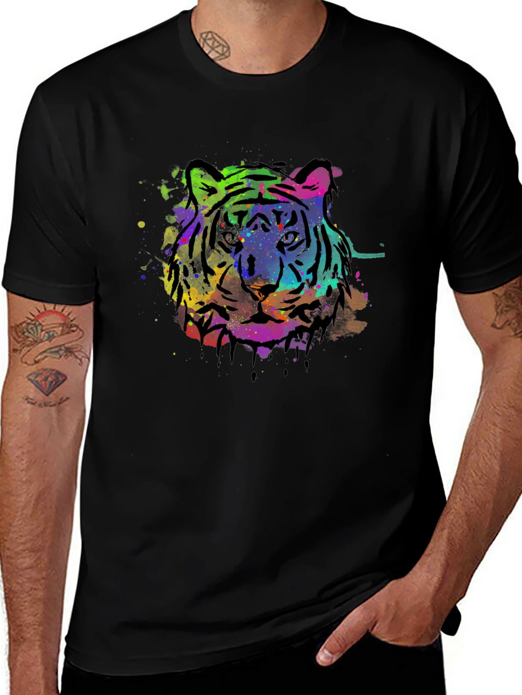 Vibrant Tiger Graphic Black T-Shirt