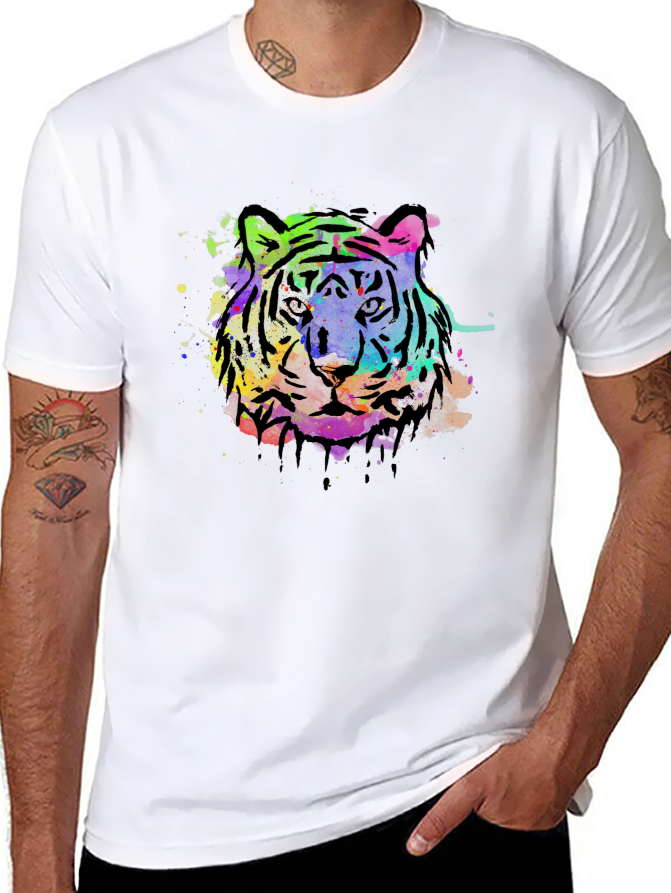 Vibrant Tiger Graphic Black T-Shirt