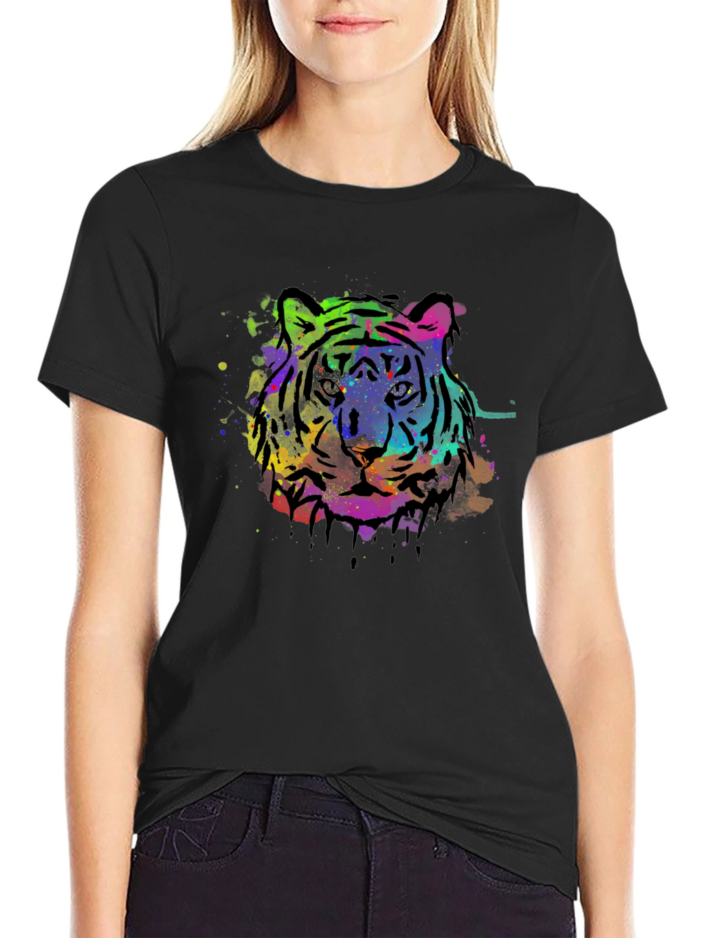 Vibrant Tiger Graphic Black T-Shirt