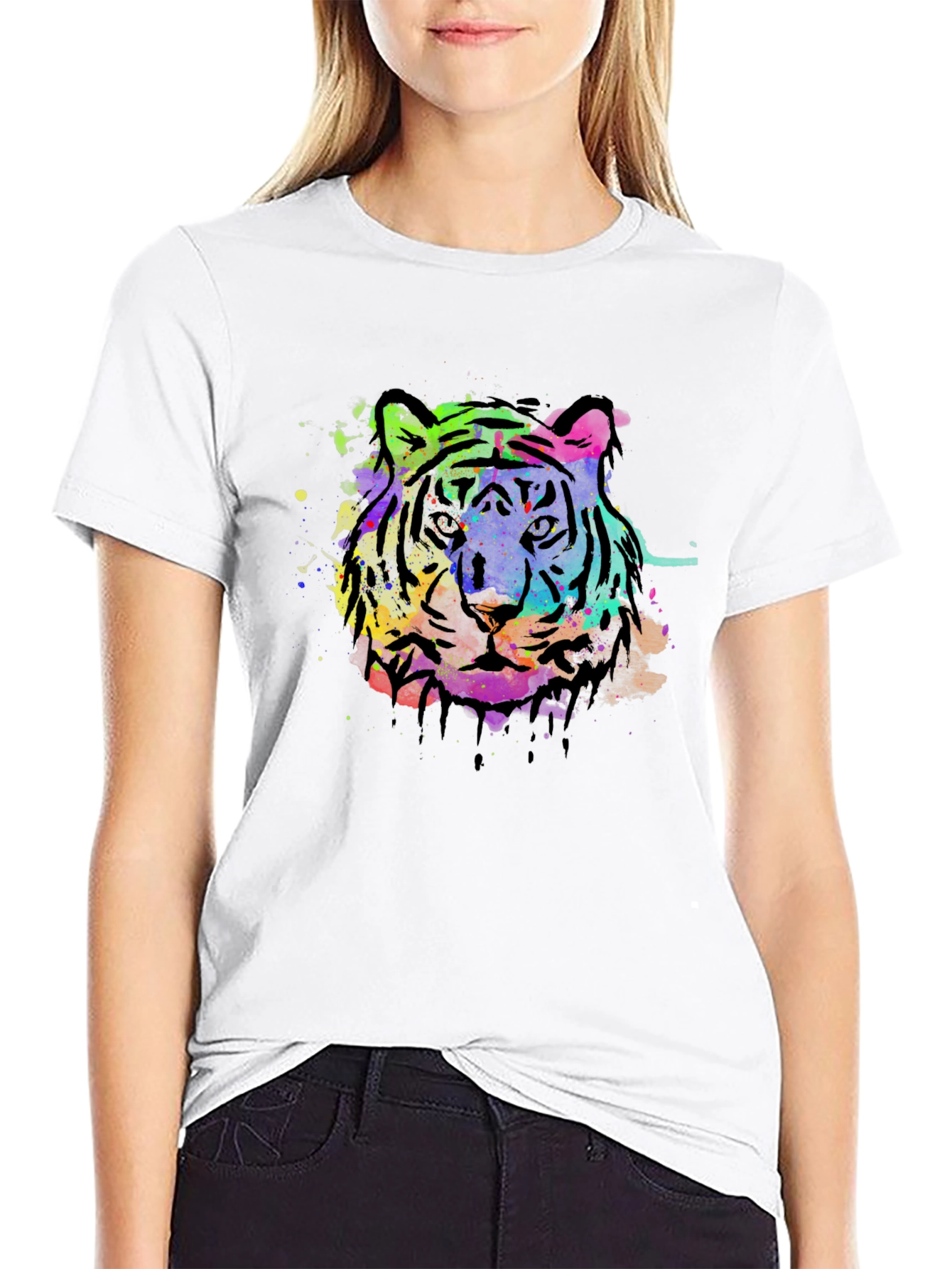 Vibrant Tiger Graphic Black T-Shirt