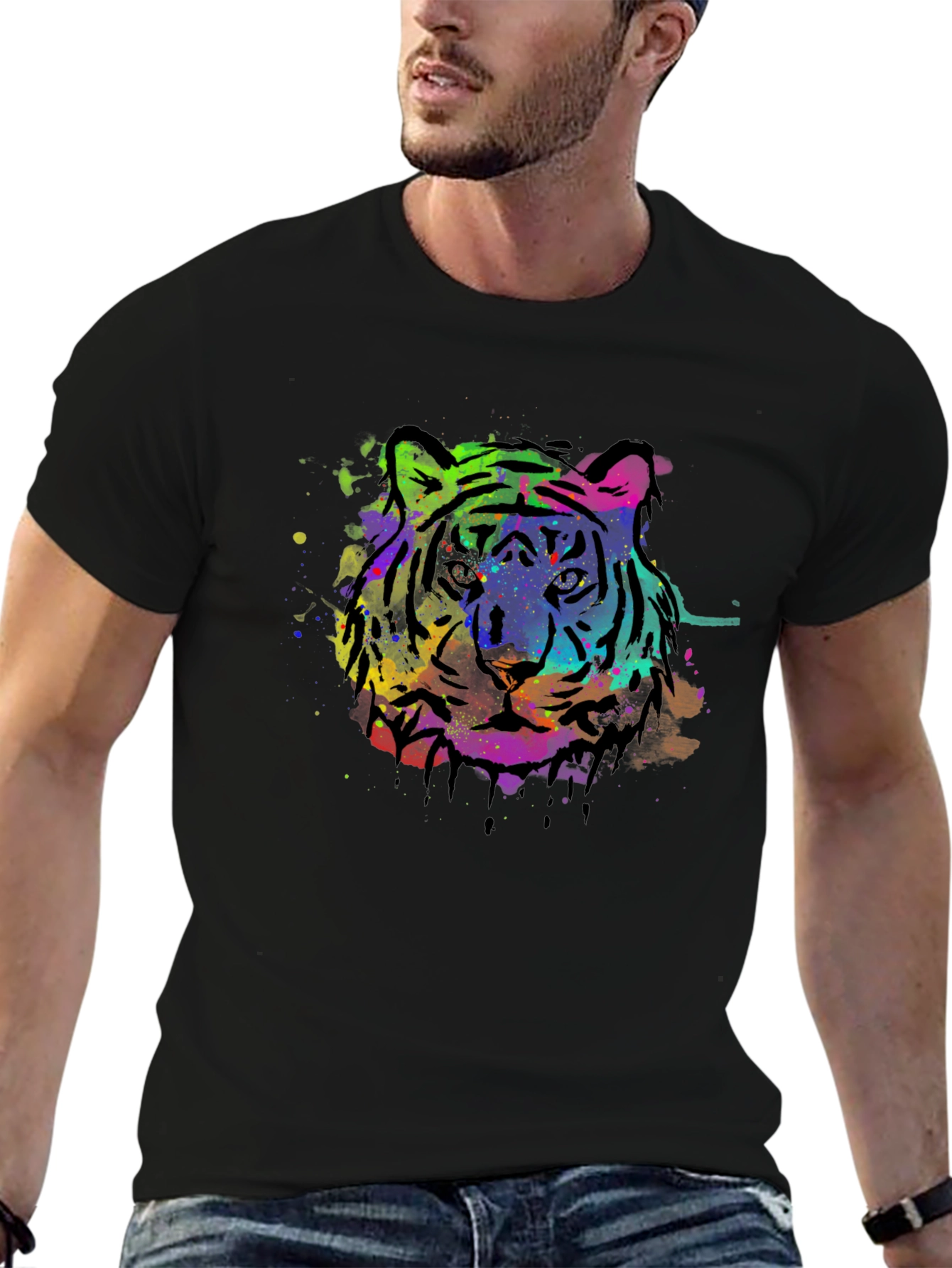 Vibrant Tiger Graphic Black T-Shirt