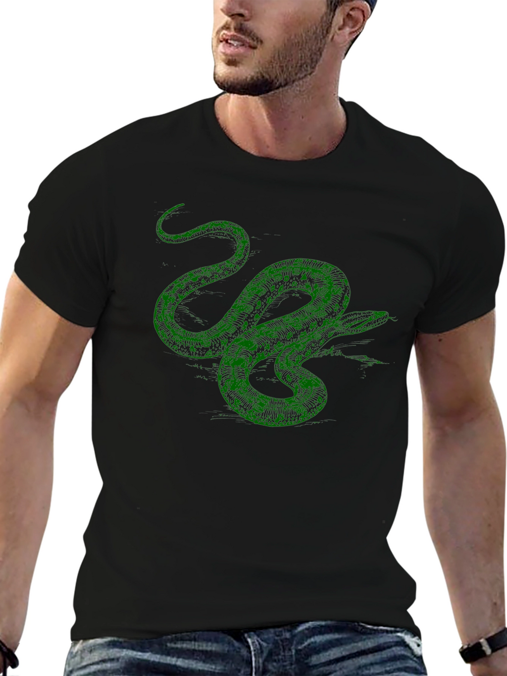 Green Snake Graphic T-Shirt - Mens Black Tee
