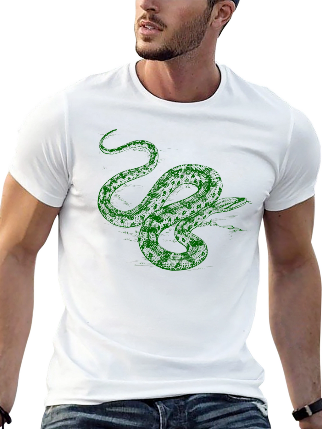 Green Snake Graphic T-Shirt - Mens Black Tee