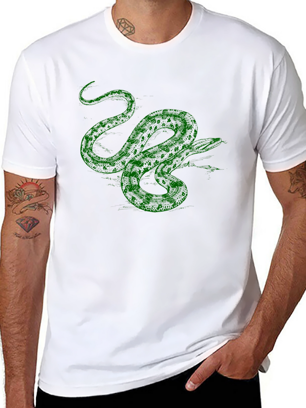 Green Snake Graphic T-Shirt - Mens Black Tee