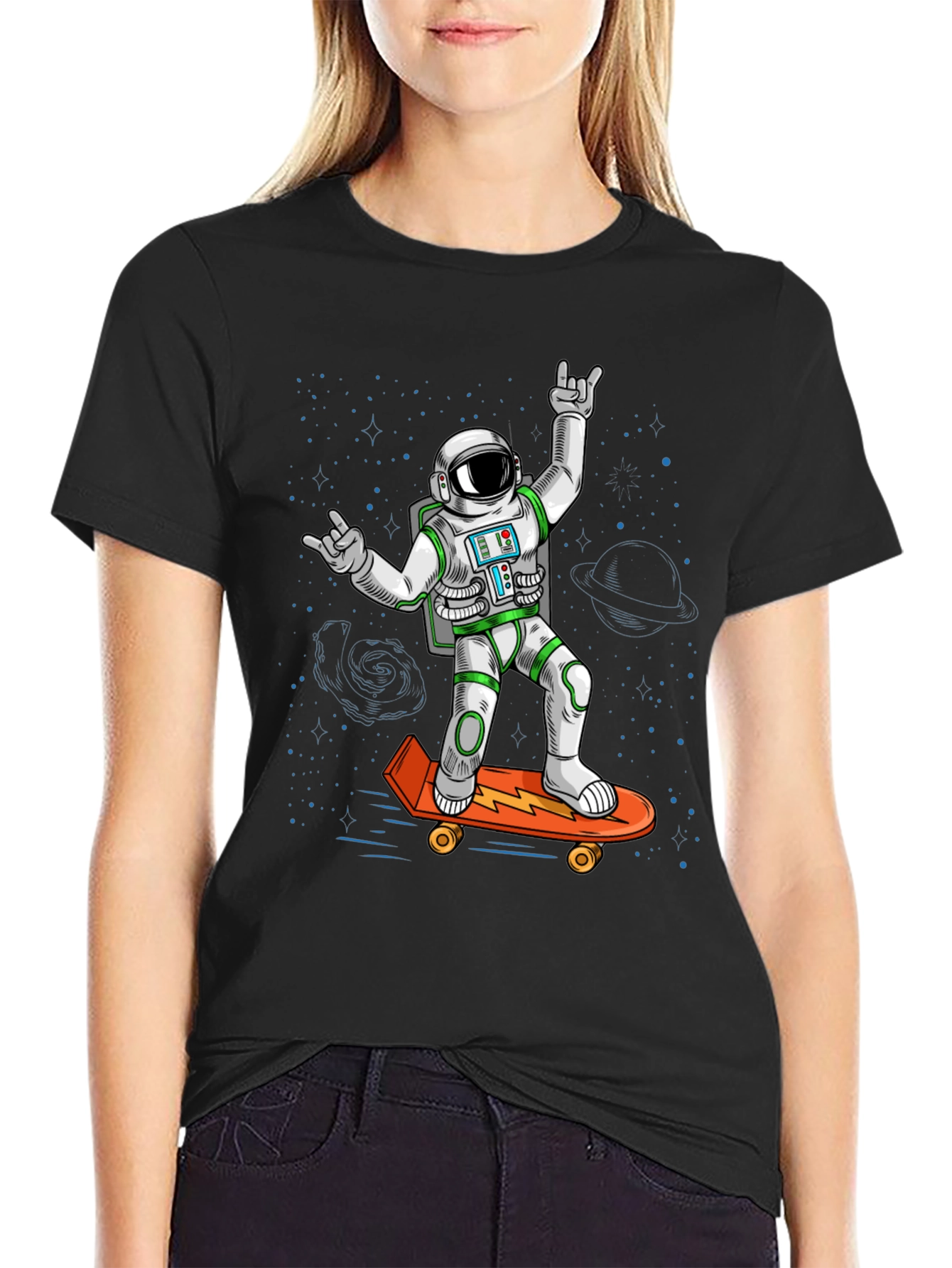 Cool Astronaut Skateboarder Graphic Tee