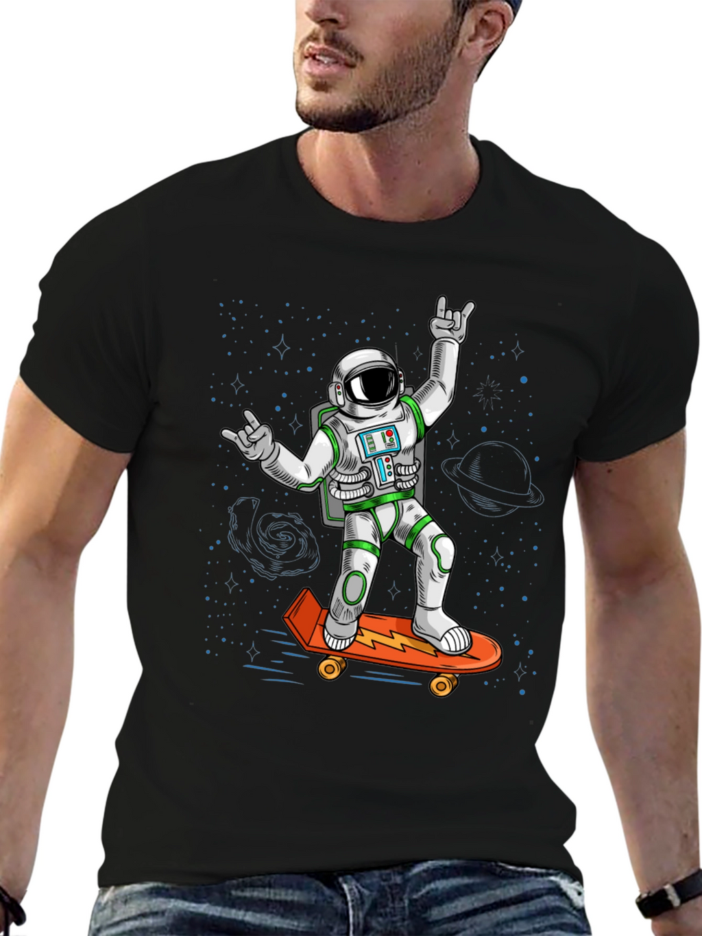 Cool Astronaut Skateboarder Graphic Tee