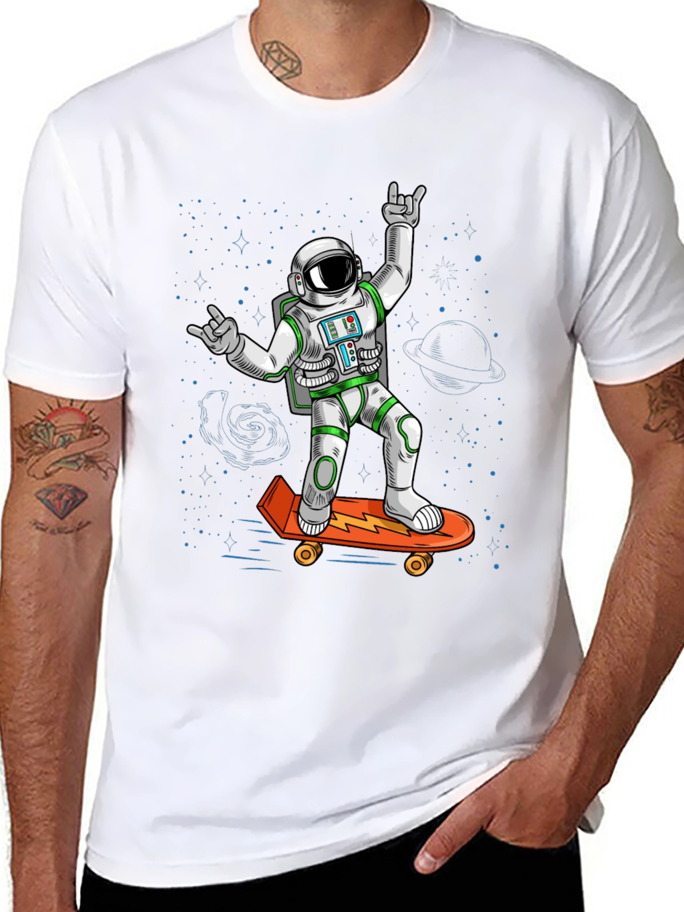 Cool Astronaut Skateboarder Graphic Tee