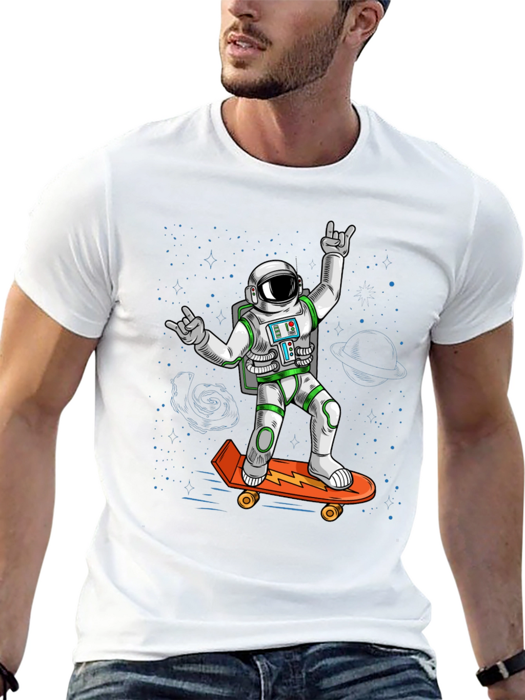 Cool Astronaut Skateboarder Graphic Tee