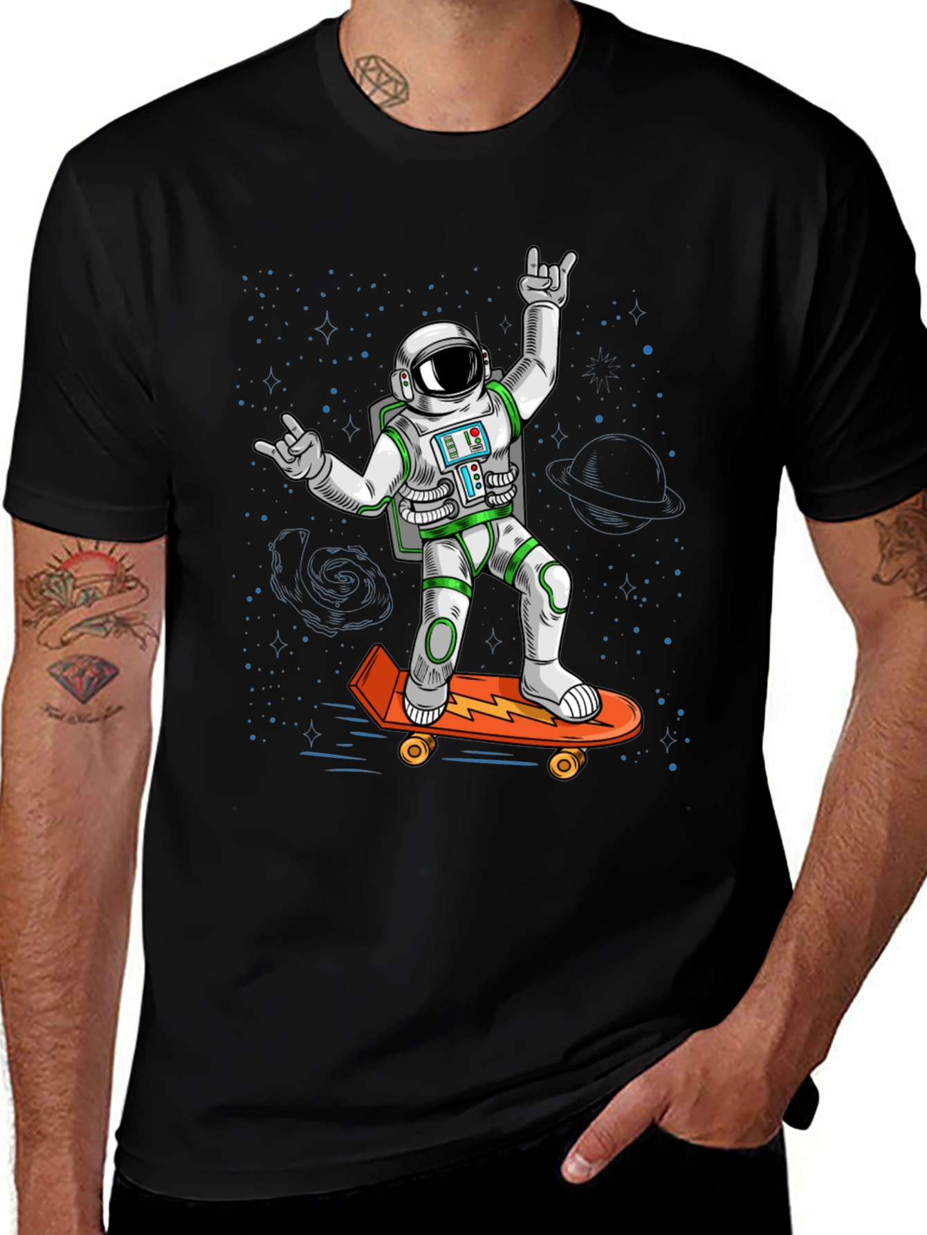 Cool Astronaut Skateboarder Graphic Tee