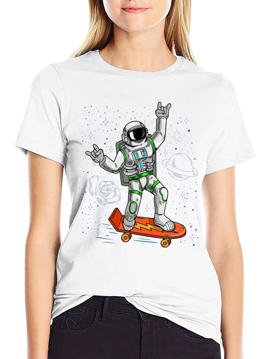 Cool Astronaut Skateboarder Graphic Tee