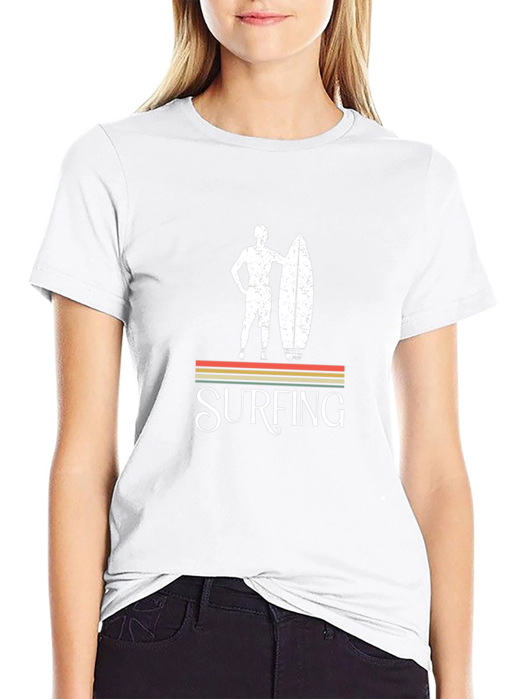 Retro Surfing Graphic Tee - Black Cotton T-Shirt