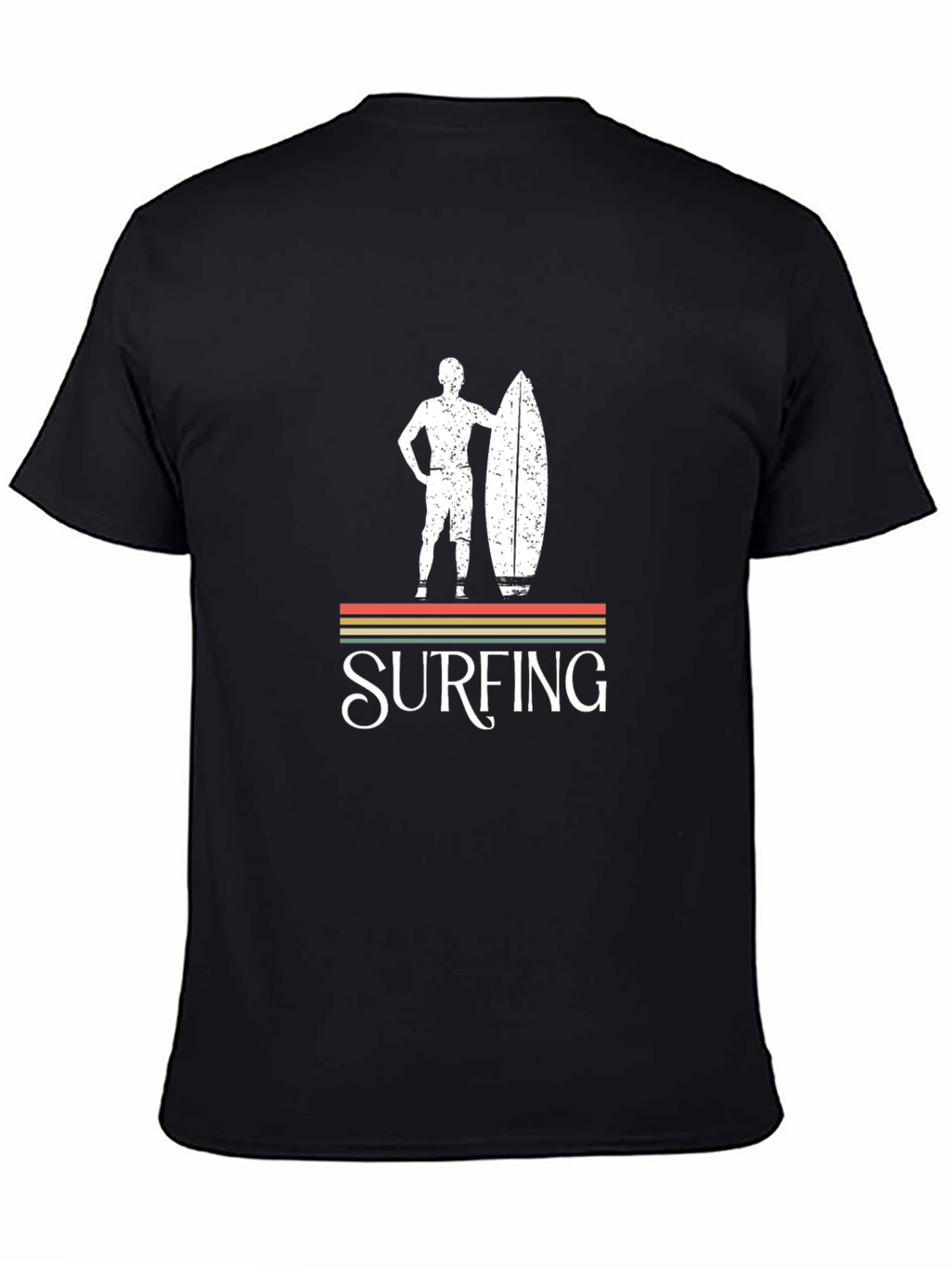 Retro Surfing Graphic Tee - Black Cotton T-Shirt