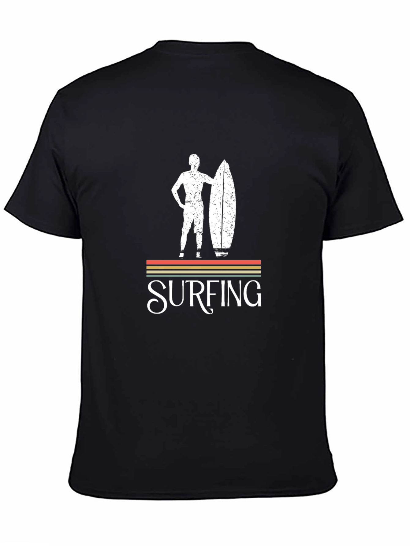Retro Surfing Graphic Tee - Black Cotton T-Shirt