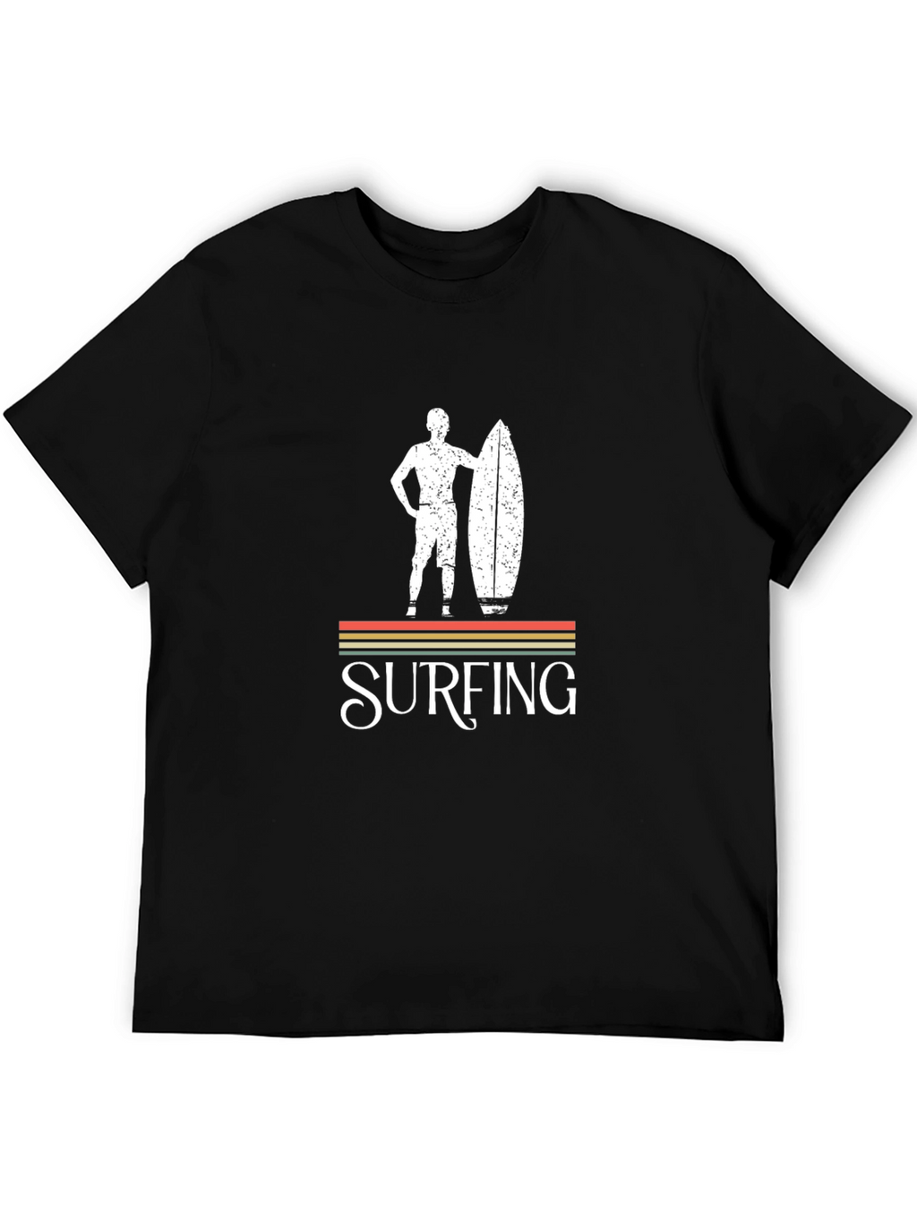 Retro Surfing Graphic Tee - Black Cotton T-Shirt