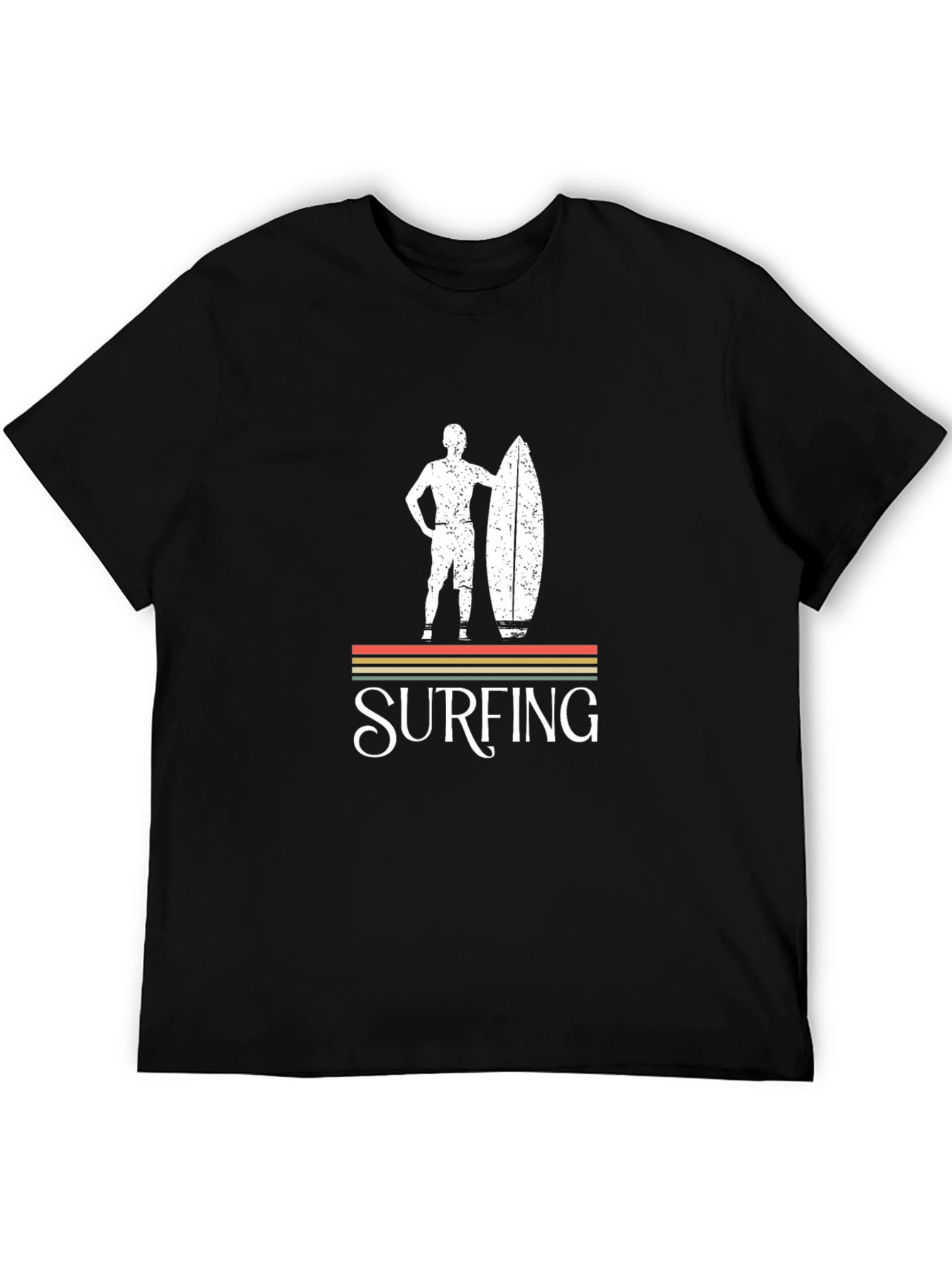 Retro Surfing Graphic Tee - Black Cotton T-Shirt