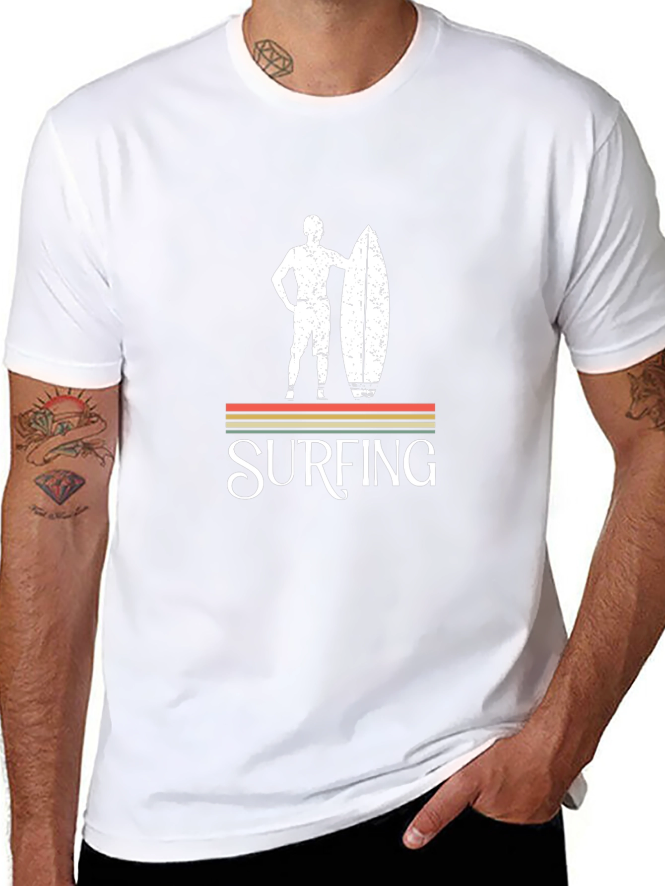 Retro Surfing Graphic Tee - Black Cotton T-Shirt