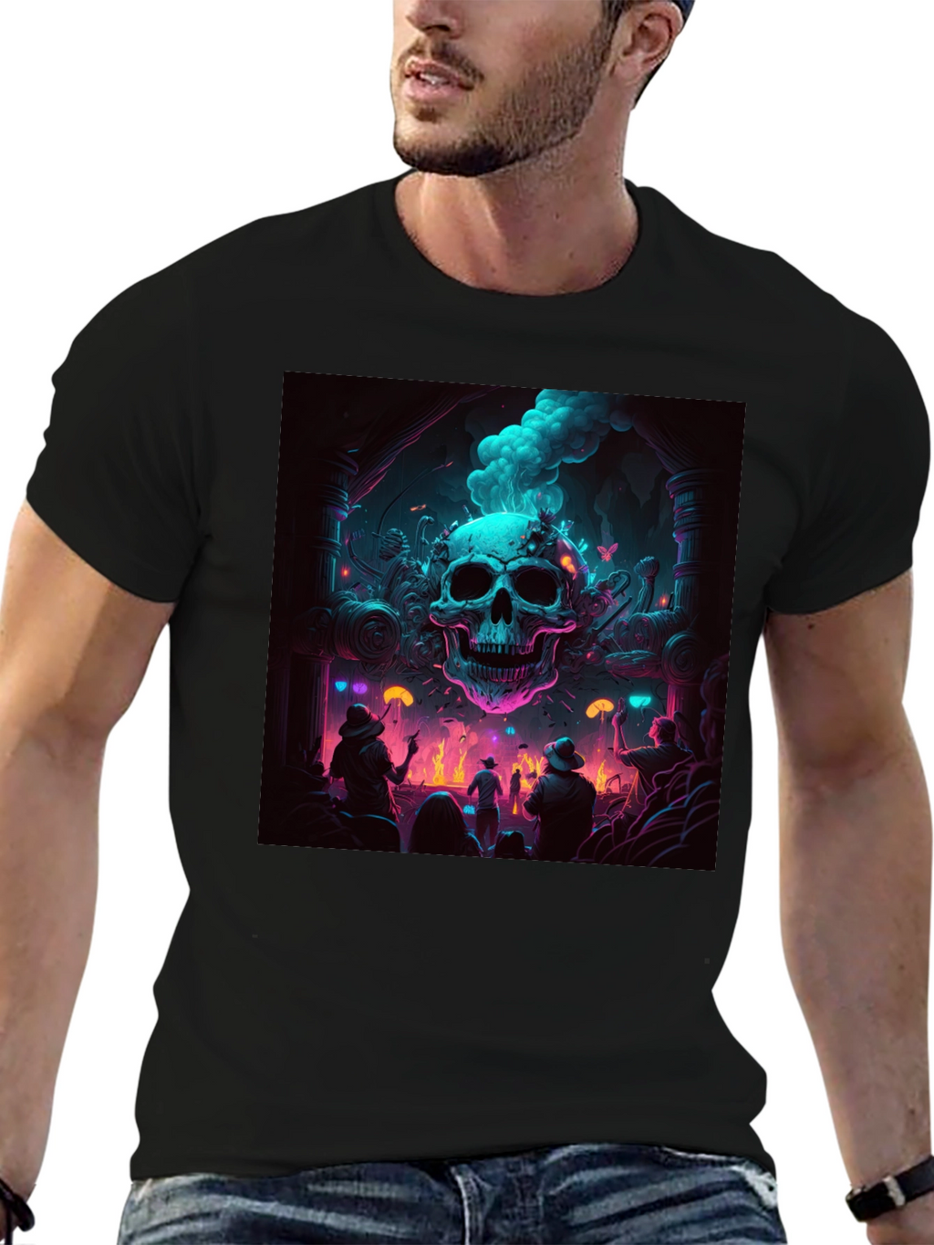 Skull Rave T-Shirt - Neon Gothic Style