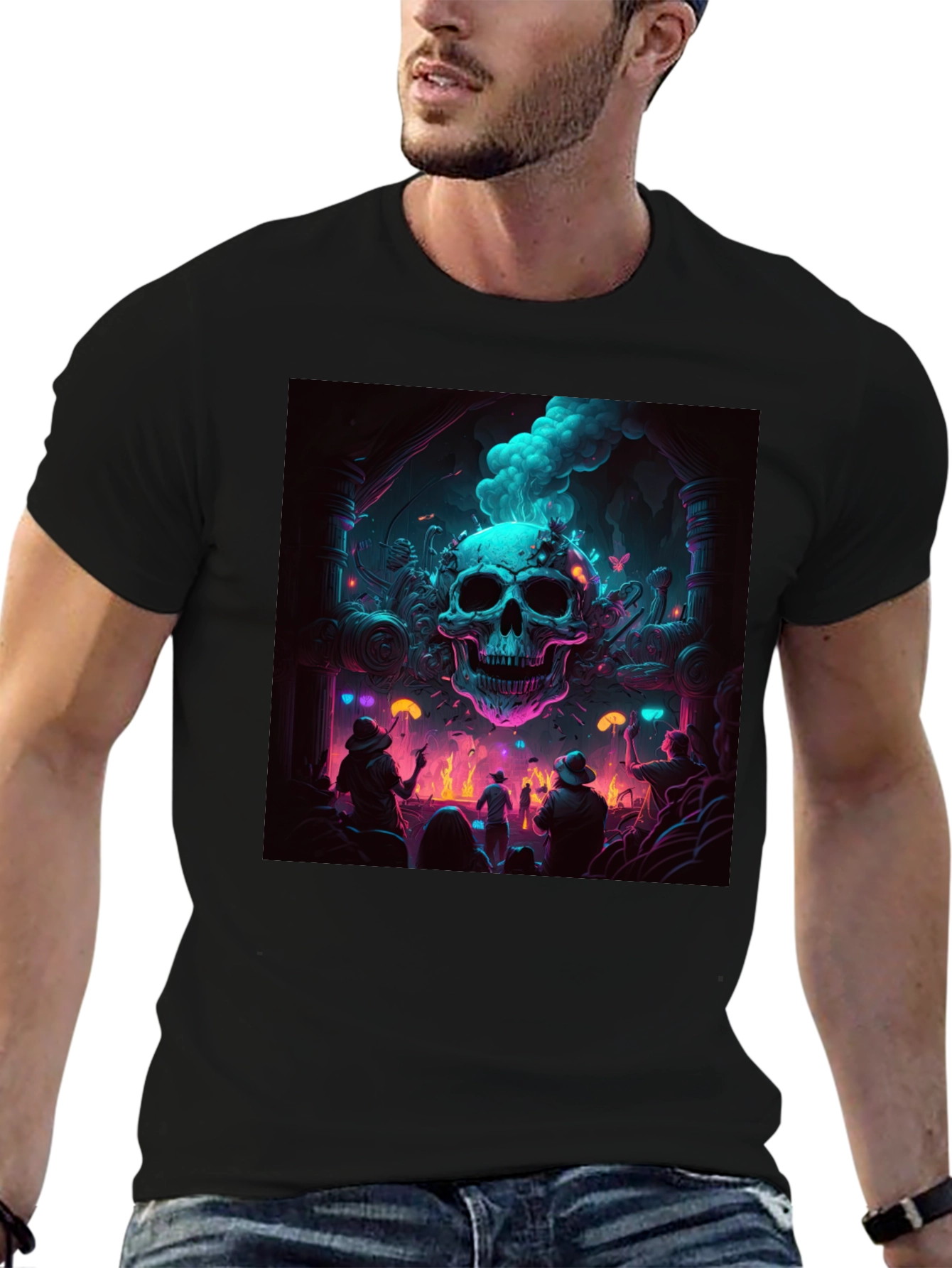 Skull Rave T-Shirt - Neon Gothic Style