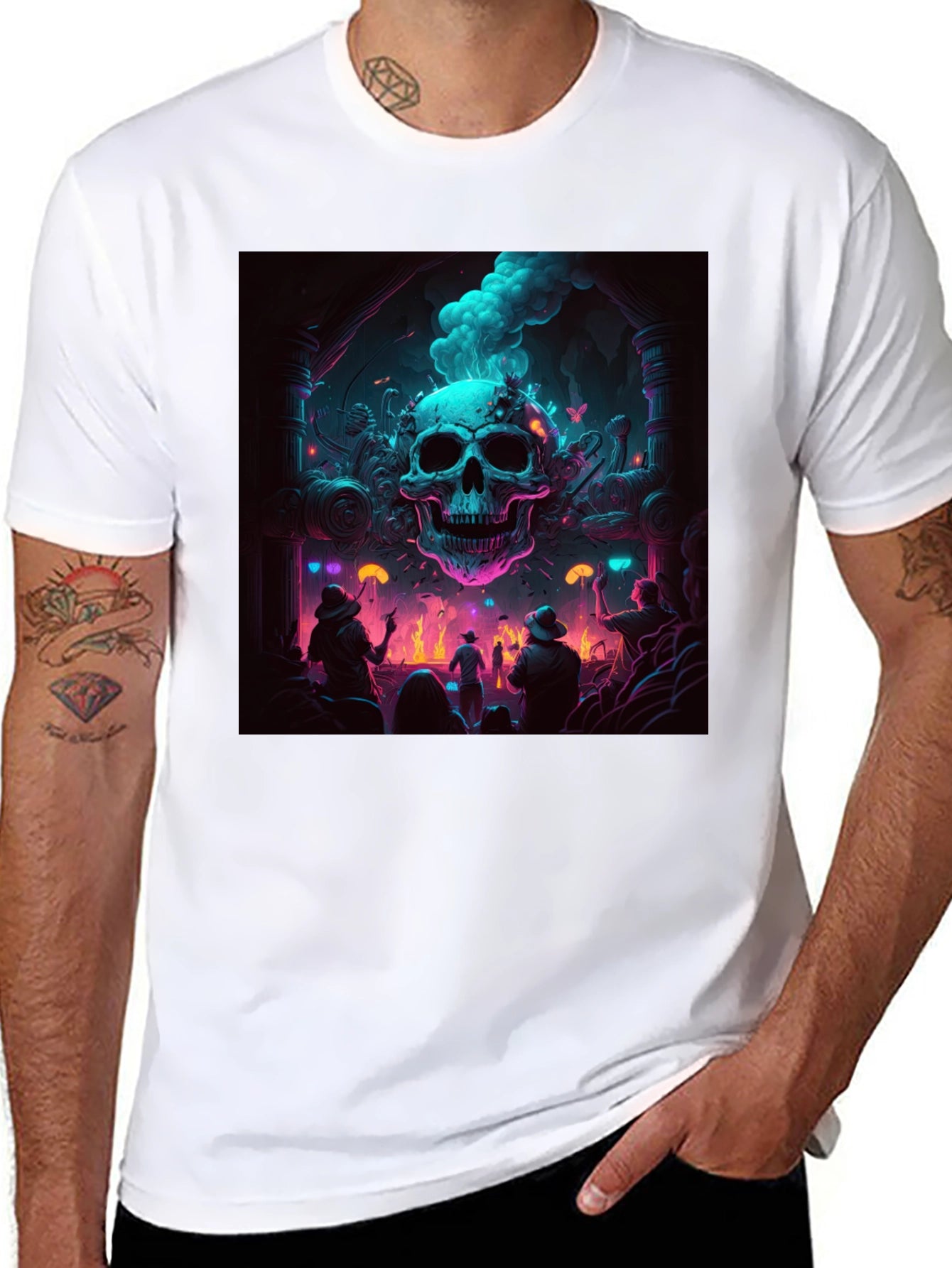 Skull Rave T-Shirt - Neon Gothic Style