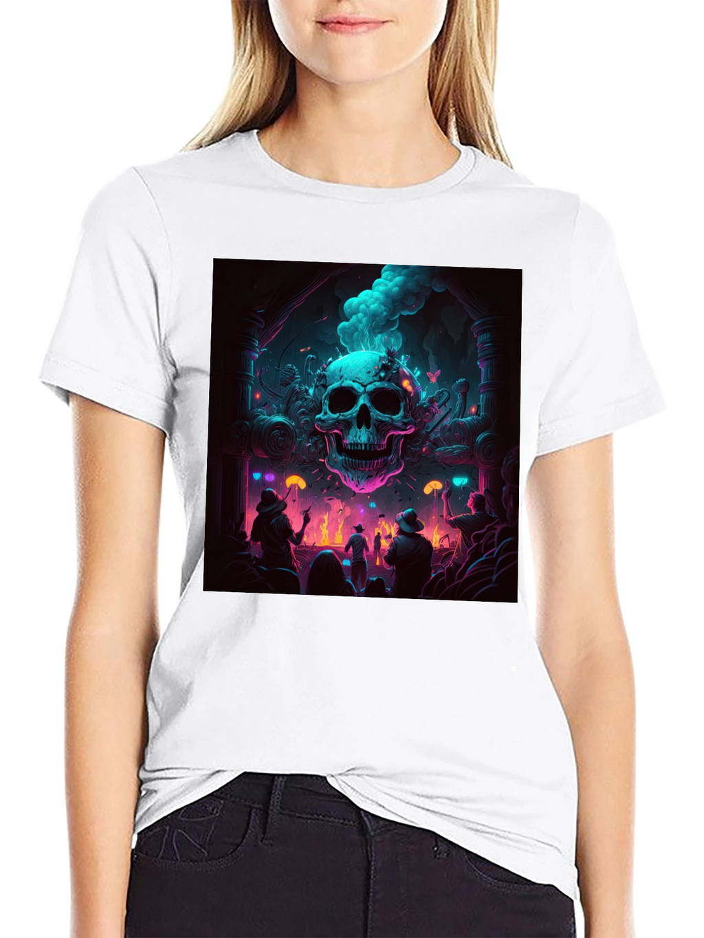 Skull Rave T-Shirt - Neon Gothic Style