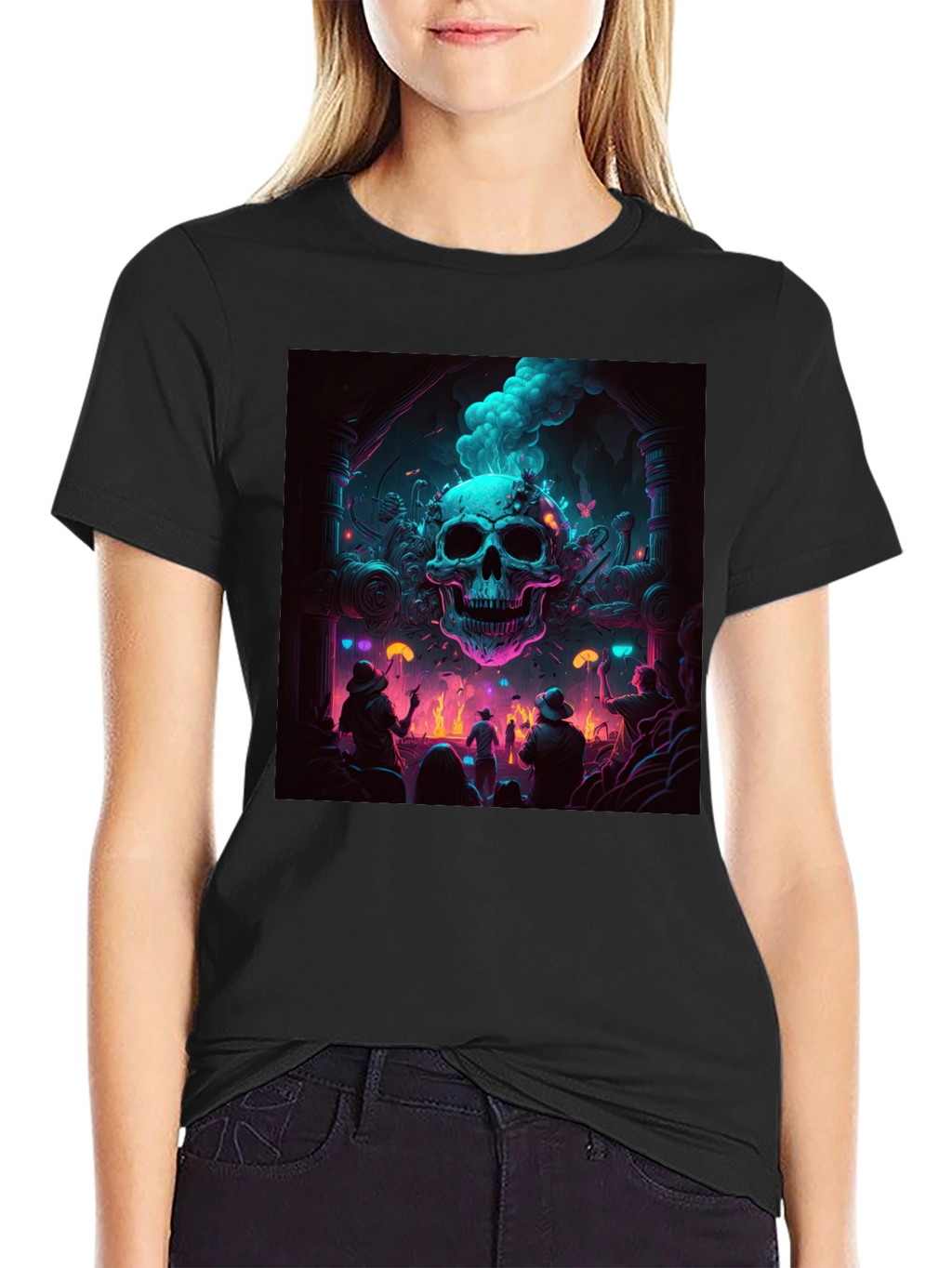 Skull Rave T-Shirt - Neon Gothic Style