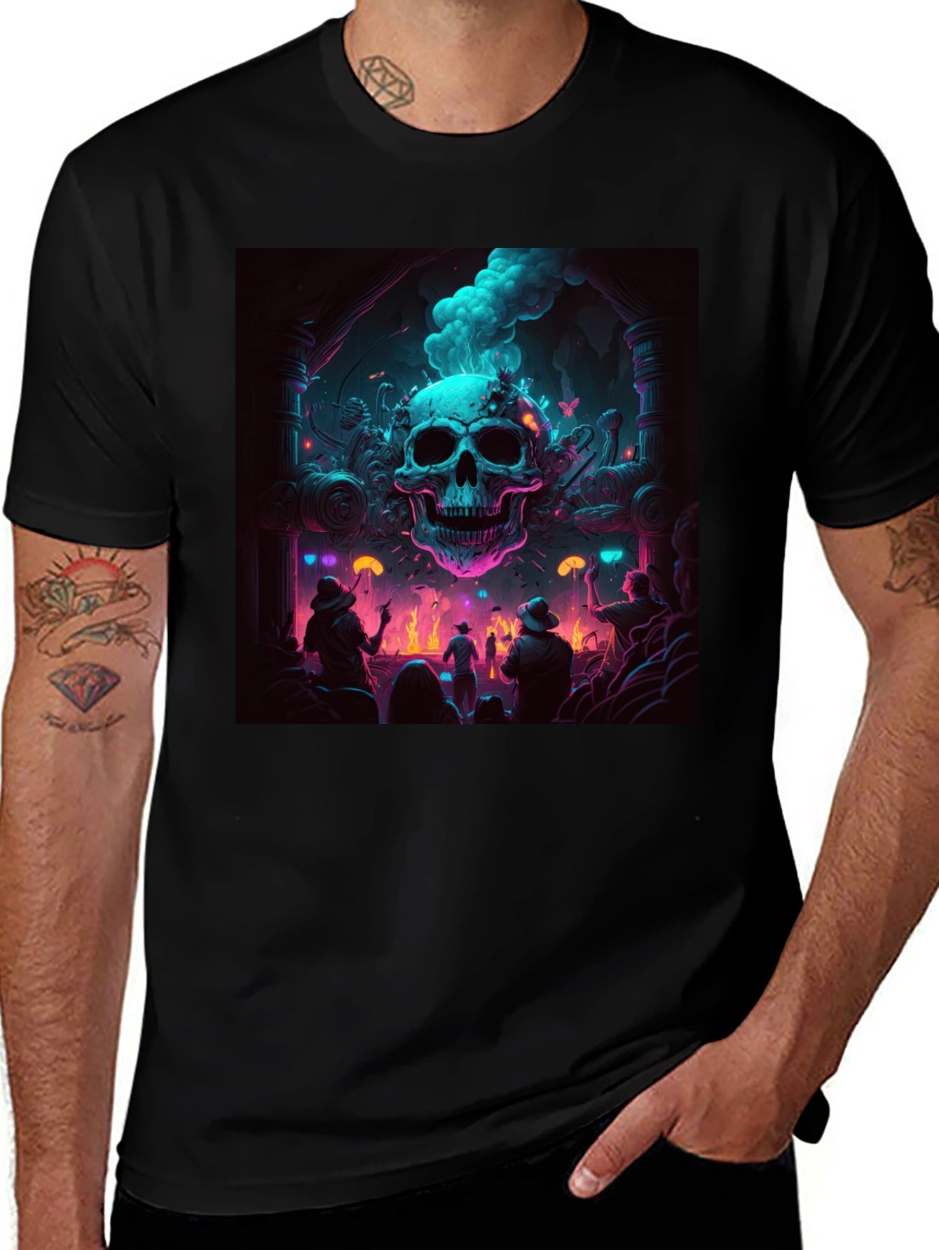 Skull Rave T-Shirt - Neon Gothic Style