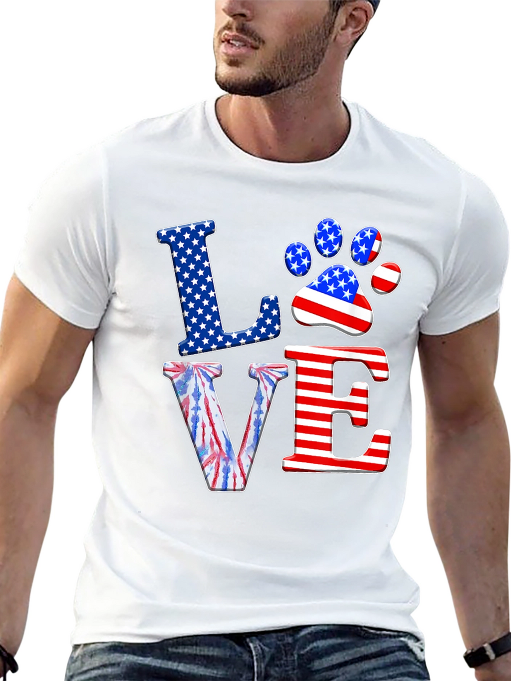 Patriotic Paw Print Love T-Shirt