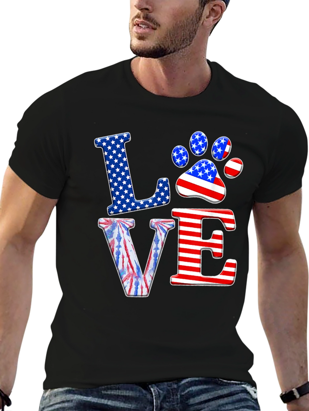 Patriotic Paw Print Love T-Shirt