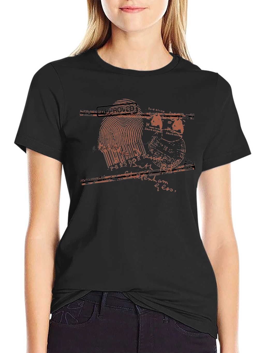 Passport Stamp Graphic Black T-Shirt