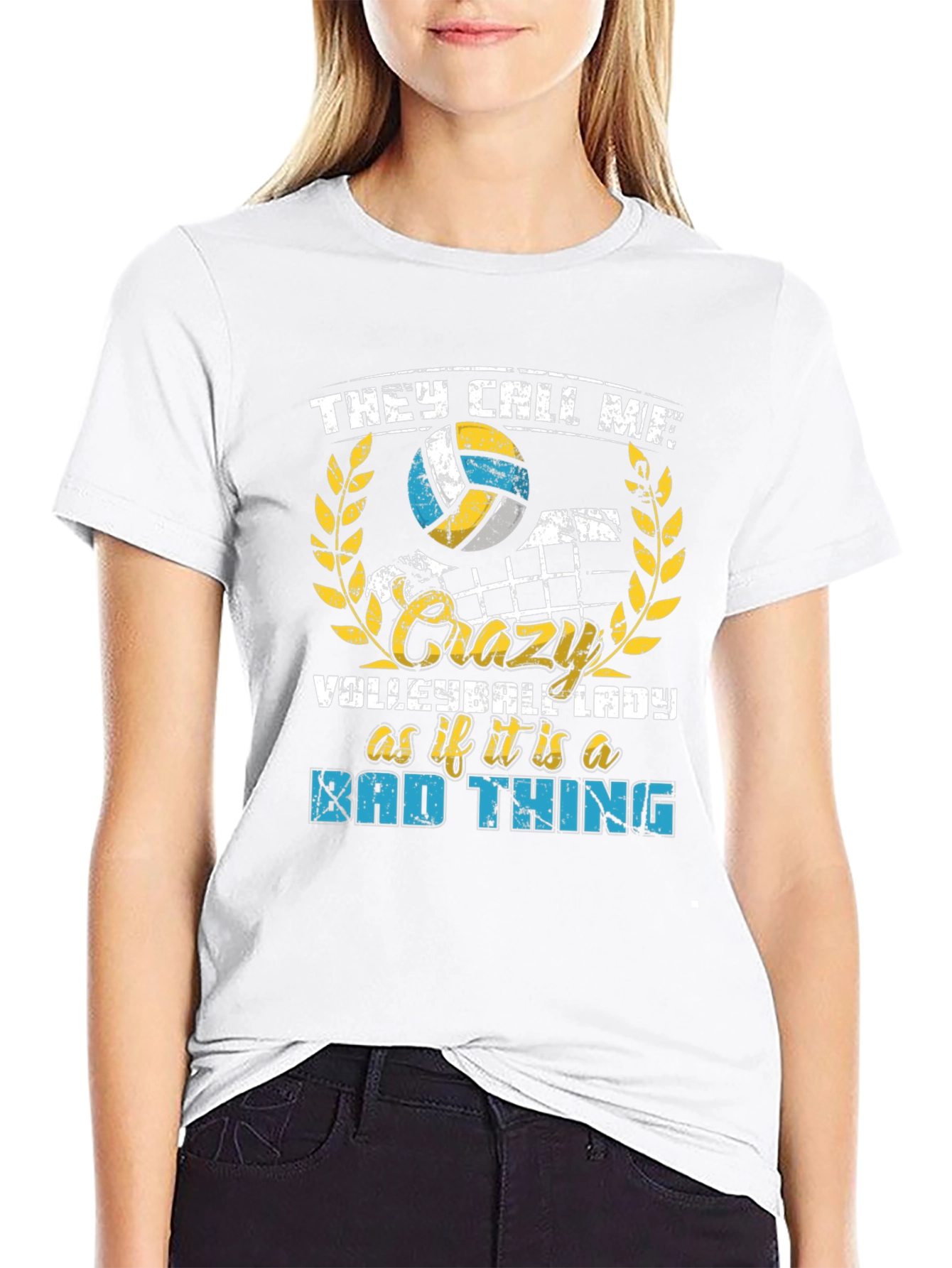 Crazy Volleyball Lady Graphic T-Shirt