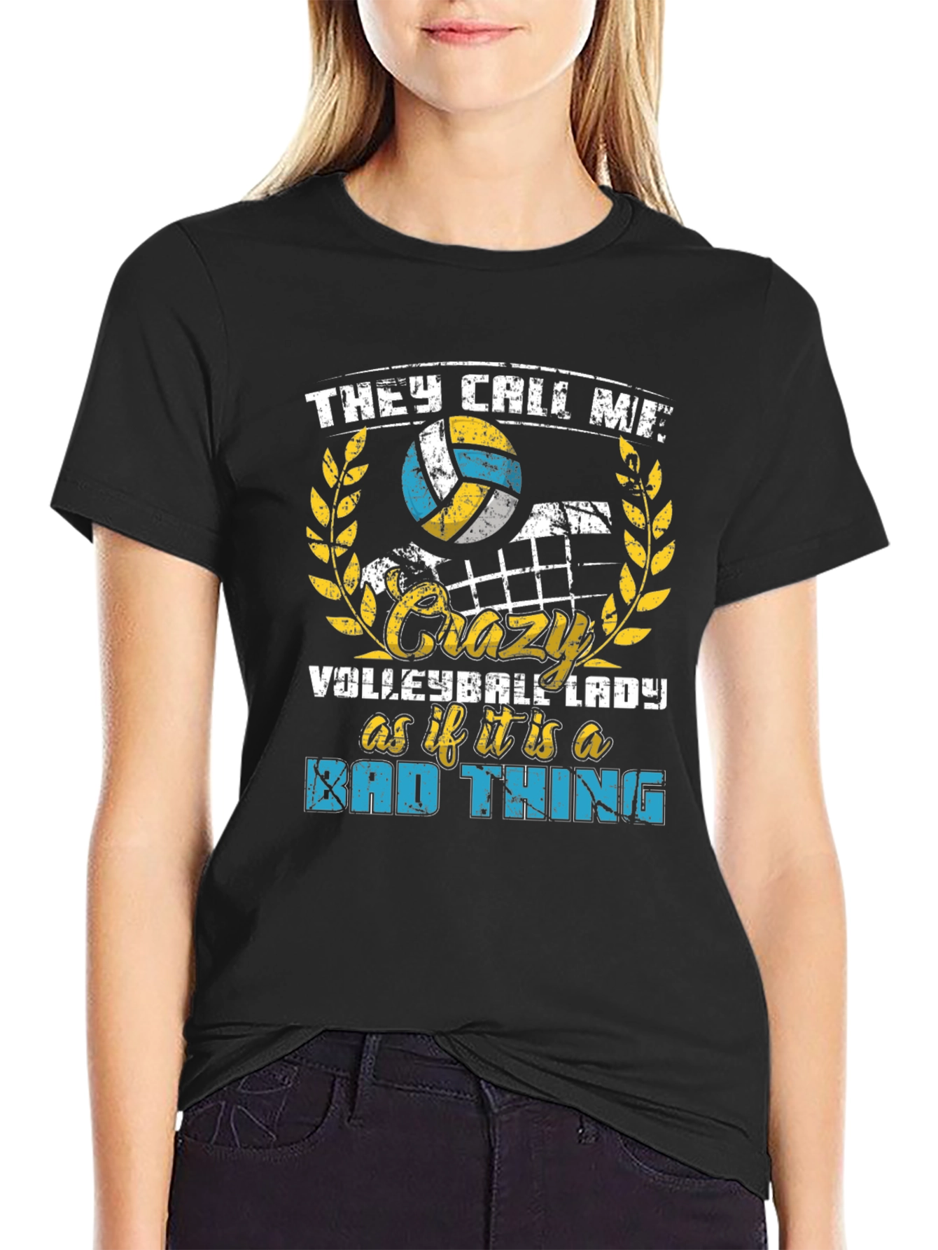 Crazy Volleyball Lady Graphic T-Shirt