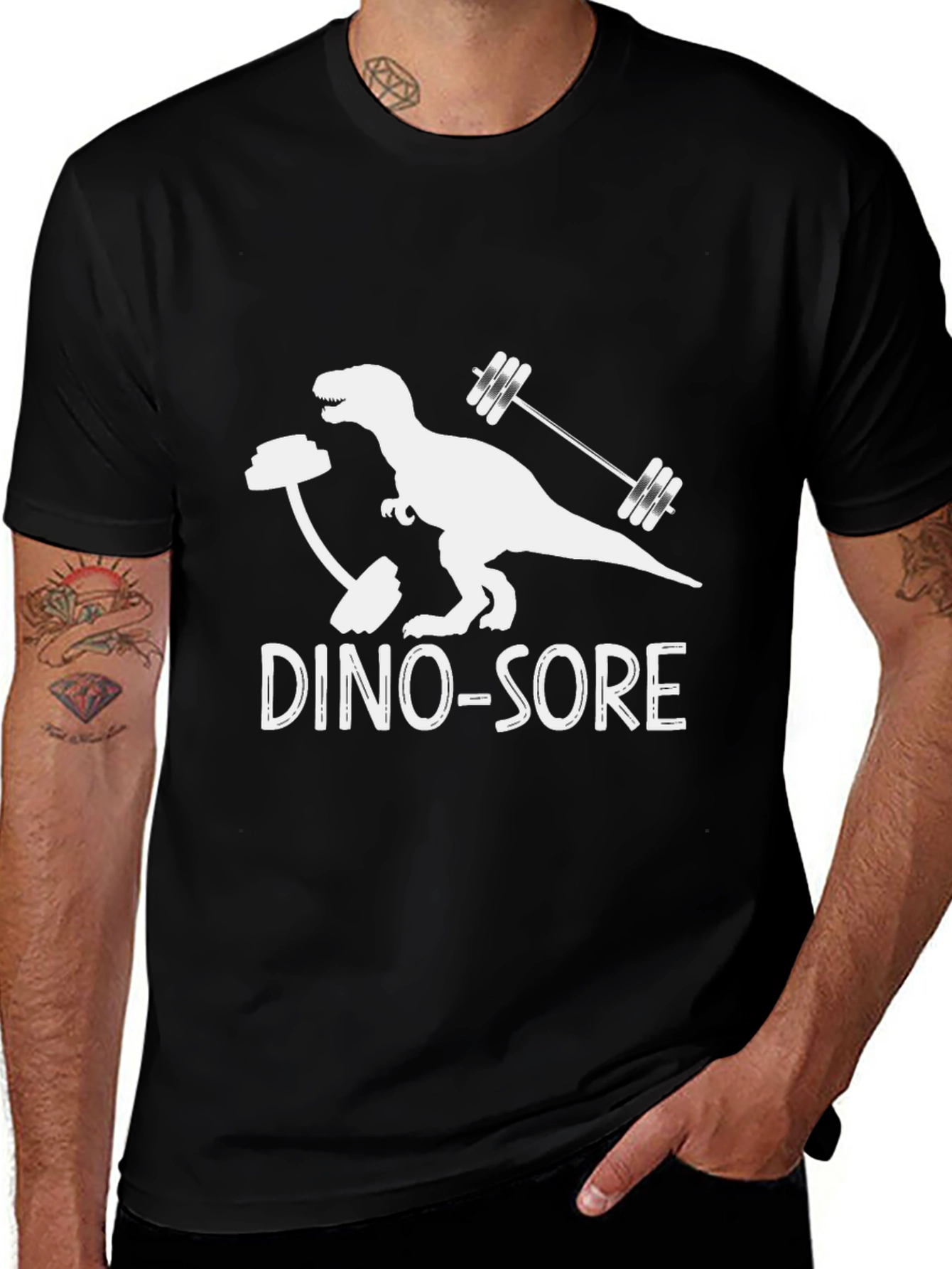 Dino-Sore Workout T-Shirt - Black Funny Gym Tee