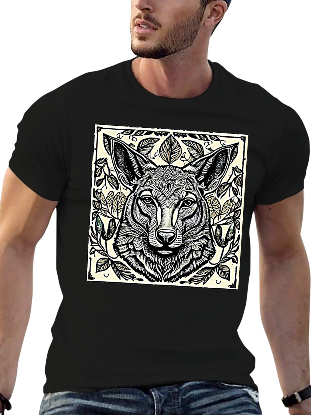 Artistic Wolf Graphic T-Shirt - Black