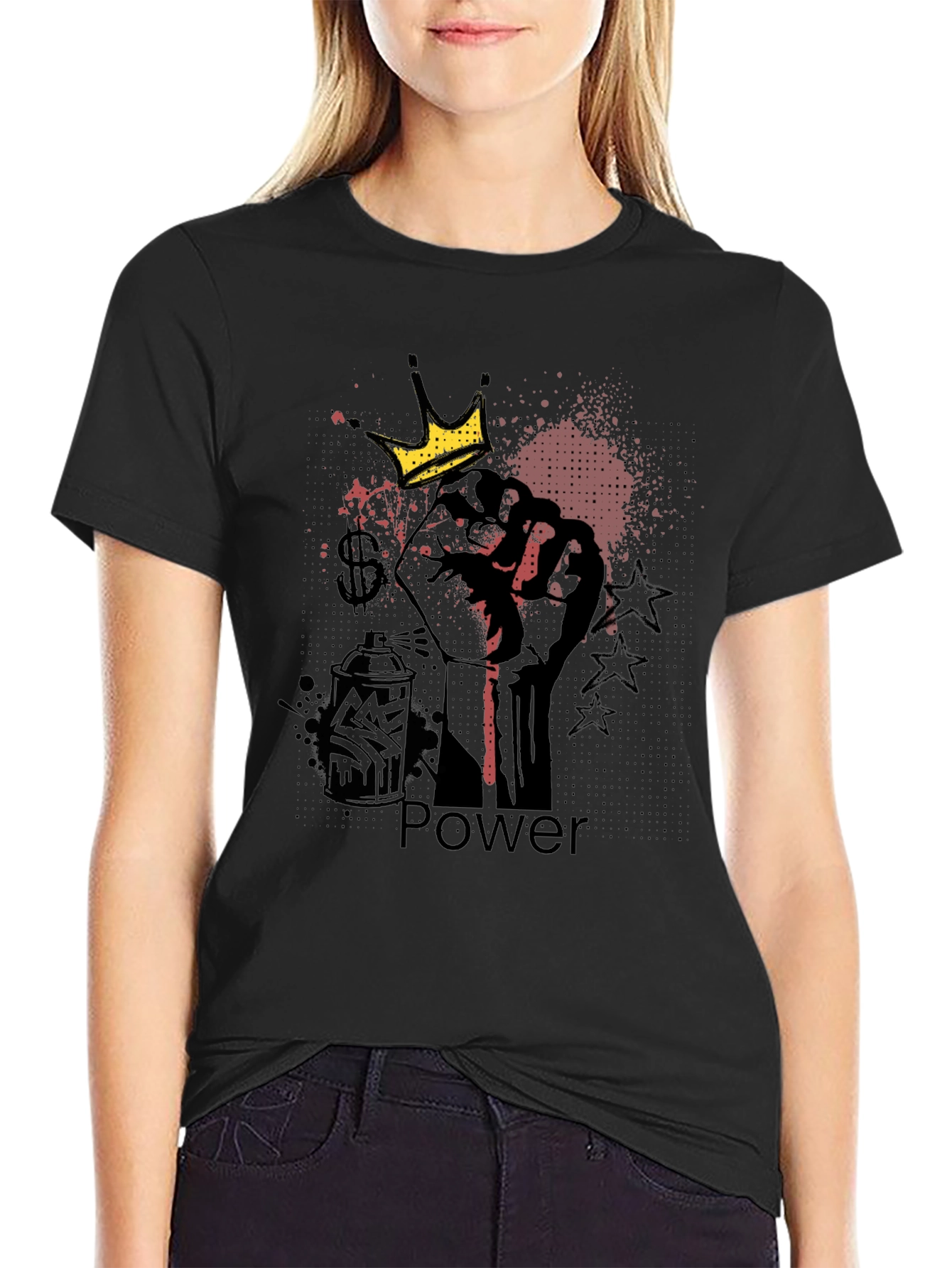 Power Fist Crown Graphic Black T-Shirt