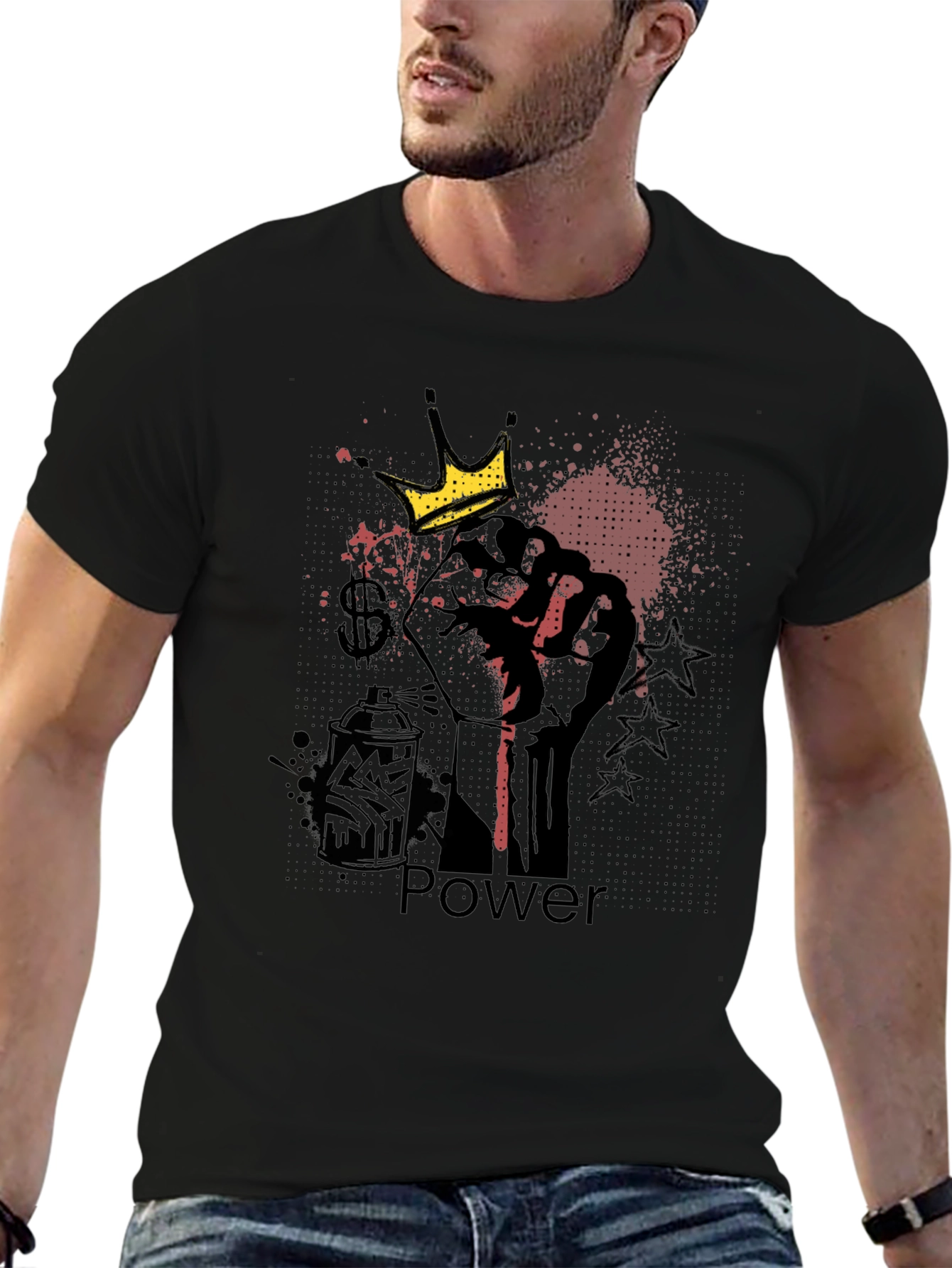 Power Fist Crown Graphic Black T-Shirt