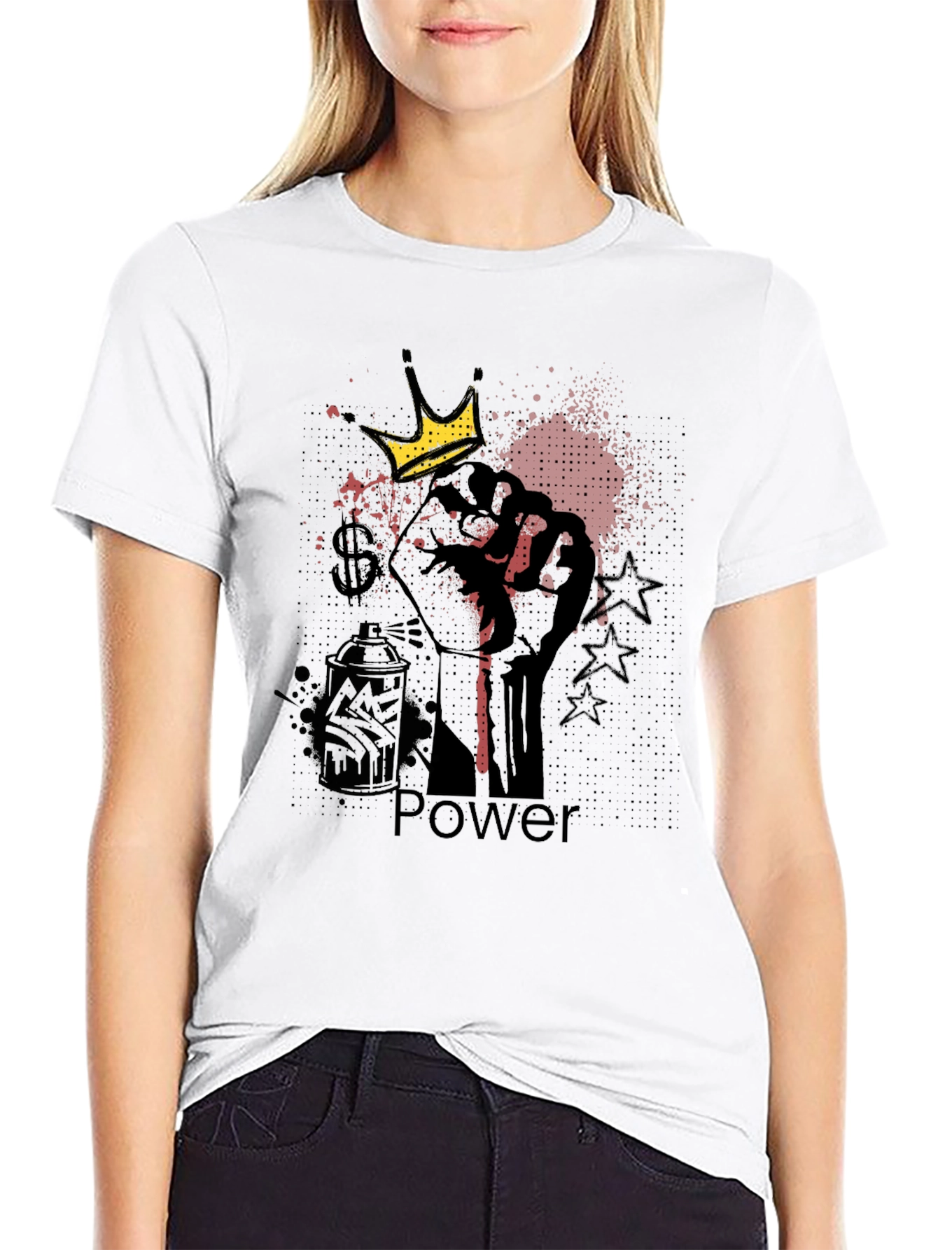 Power Fist Crown Graphic Black T-Shirt