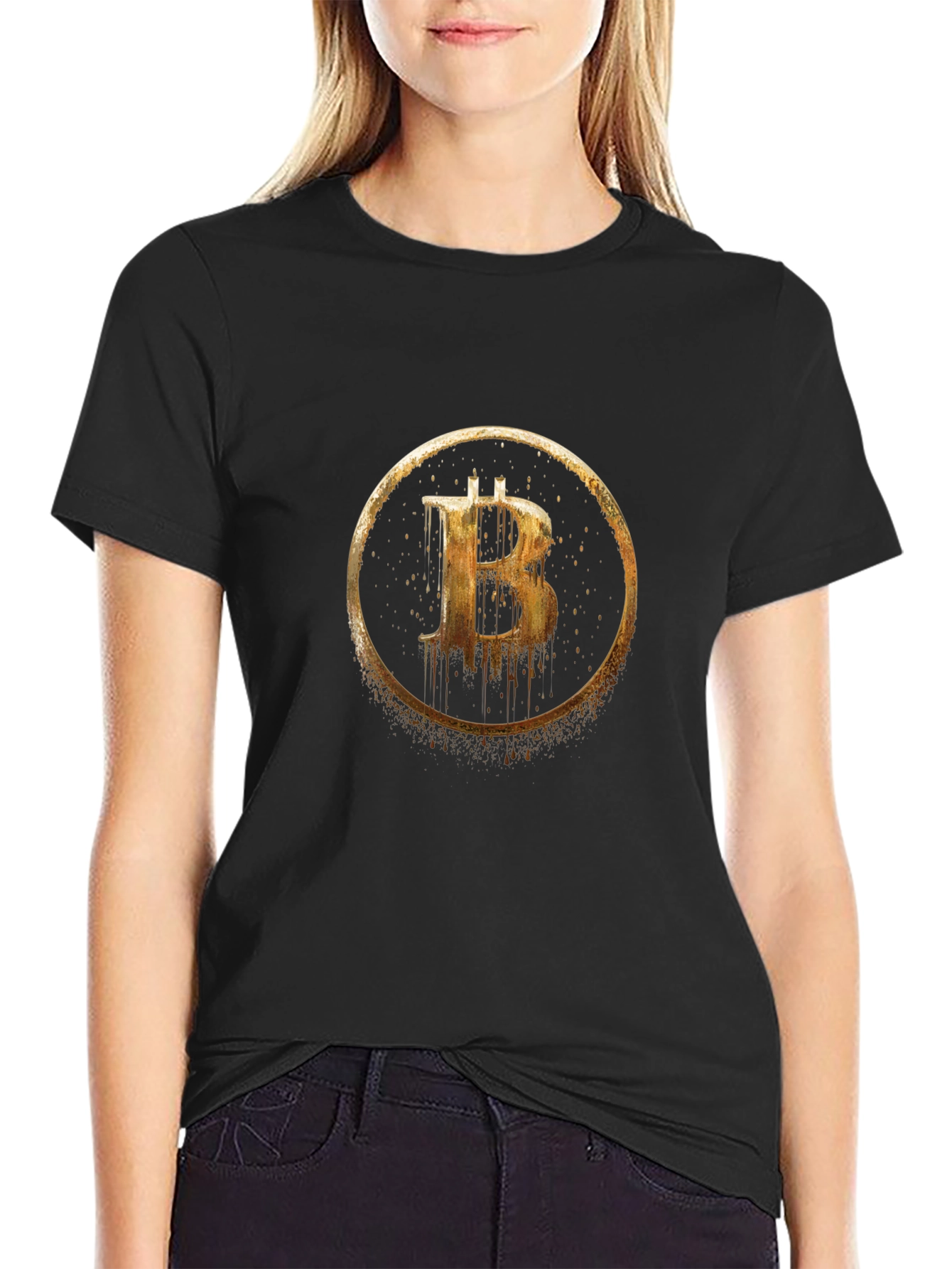 Bitcoin Golden Circle Graphic Black T-Shirt