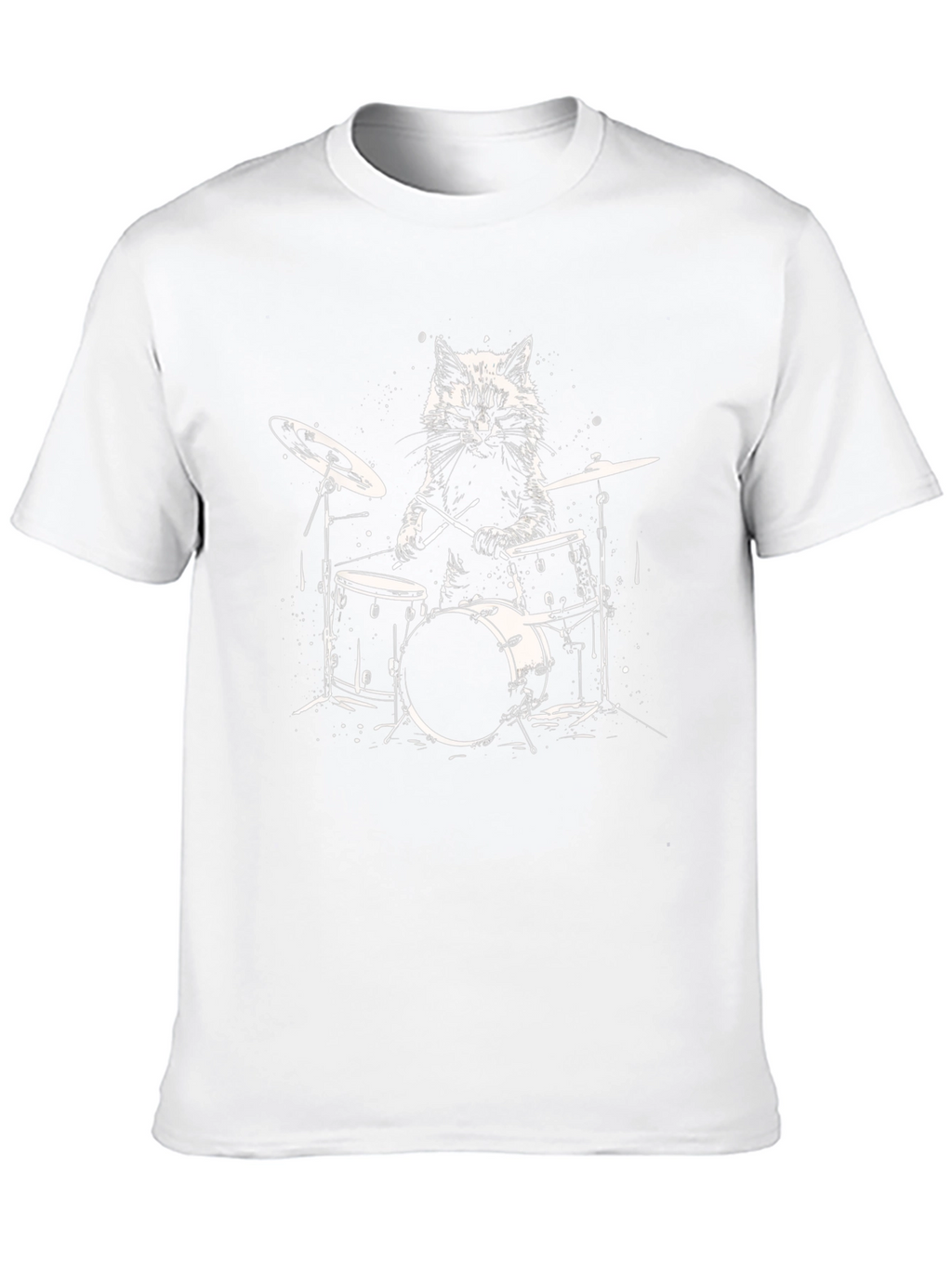 Cat Drummer Graphic Tee - Black Cotton T-Shirt
