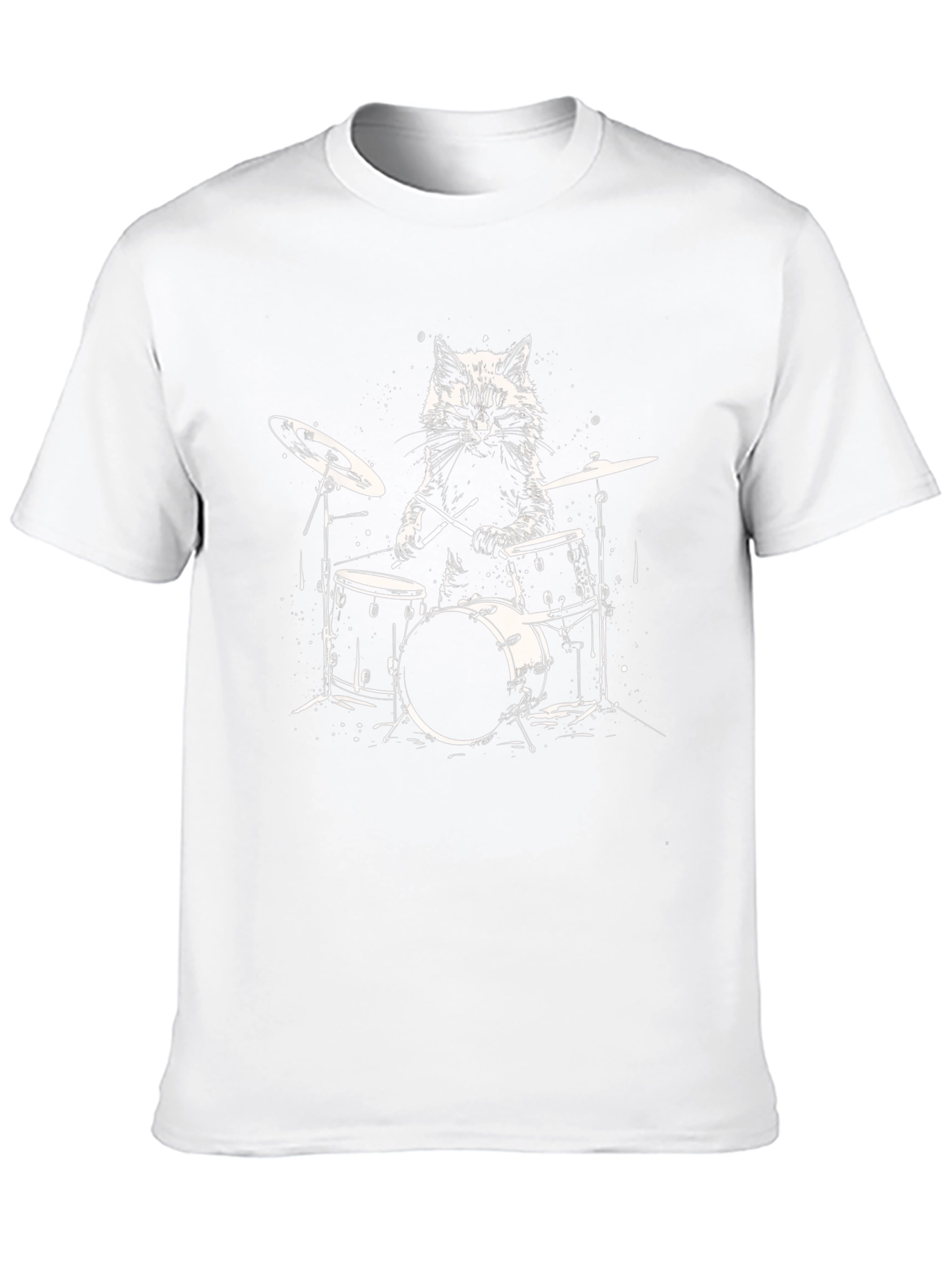 Cat Drummer Graphic Tee - Black Cotton T-Shirt