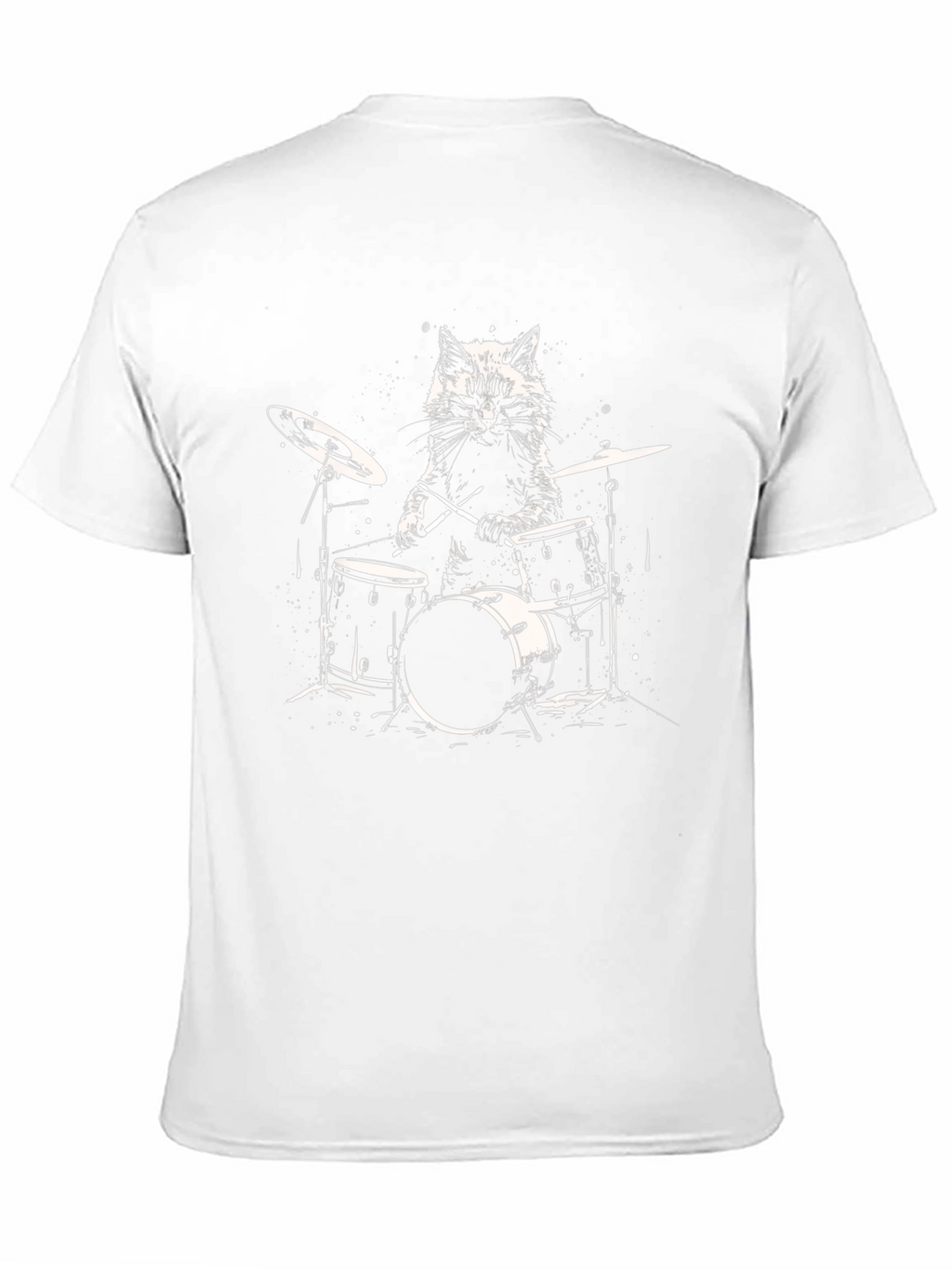 Cat Drummer Graphic Tee - Black Cotton T-Shirt