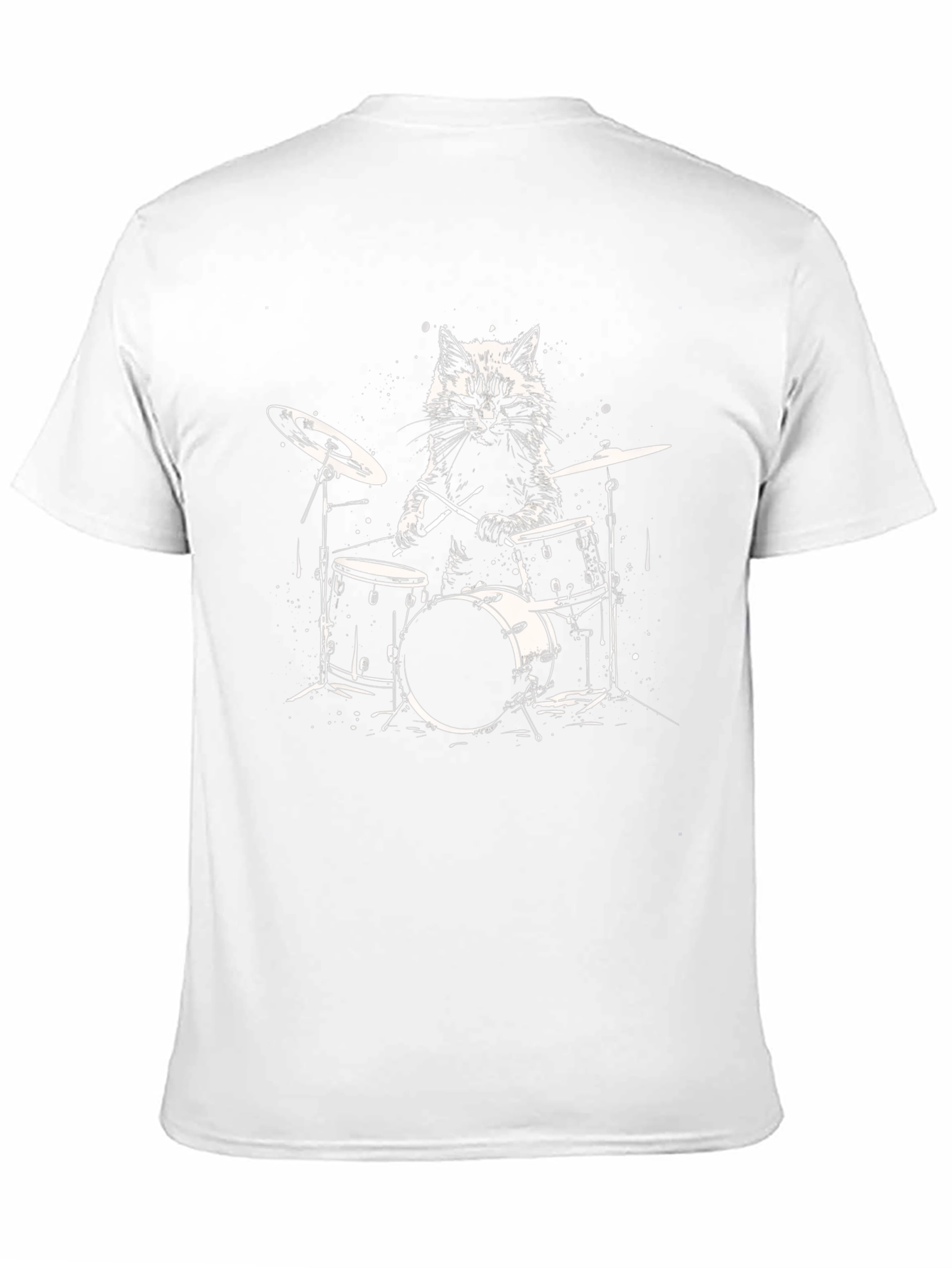 Cat Drummer Graphic Tee - Black Cotton T-Shirt