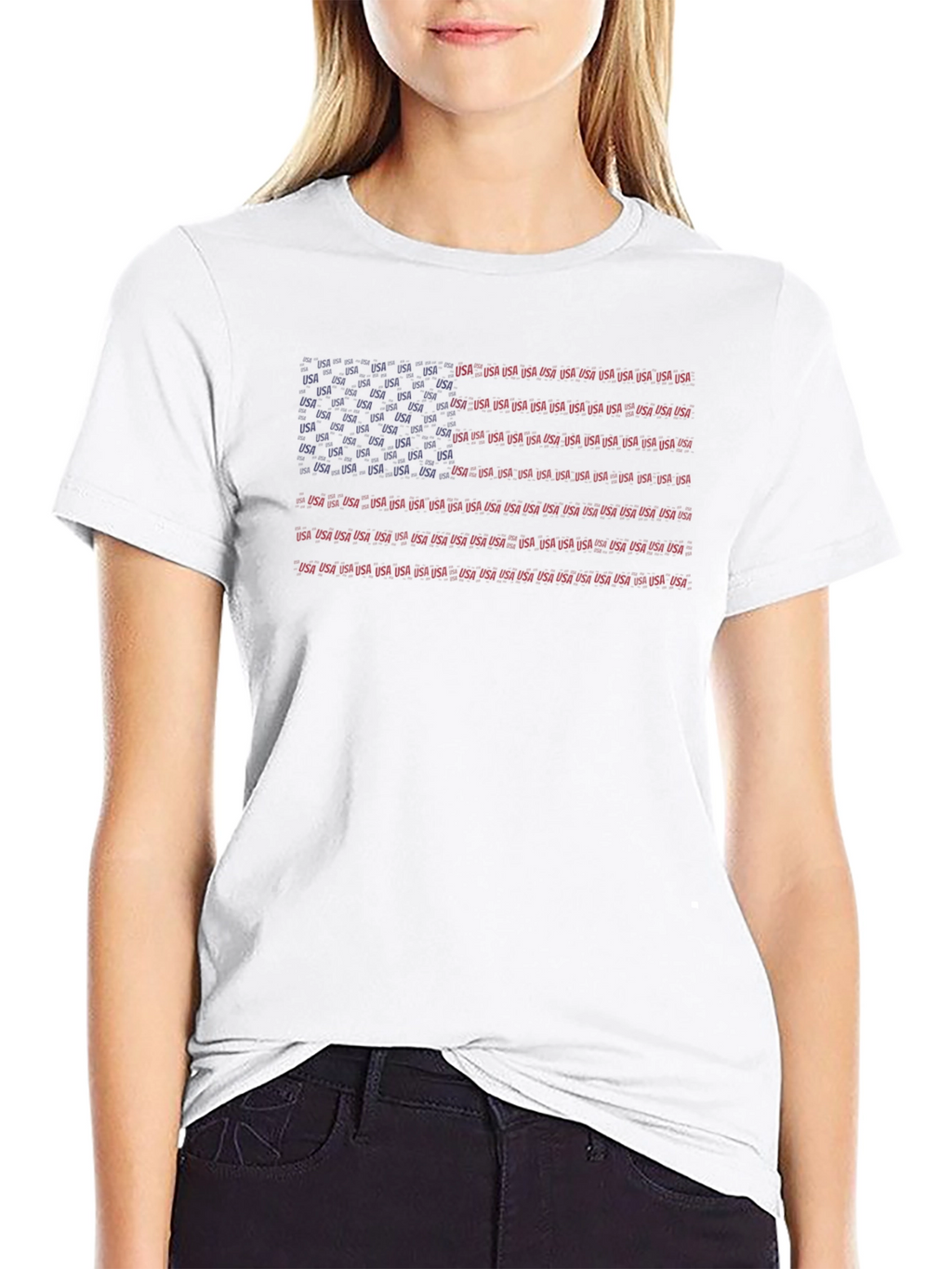 USA Flag Typography Mens Black T-Shirt