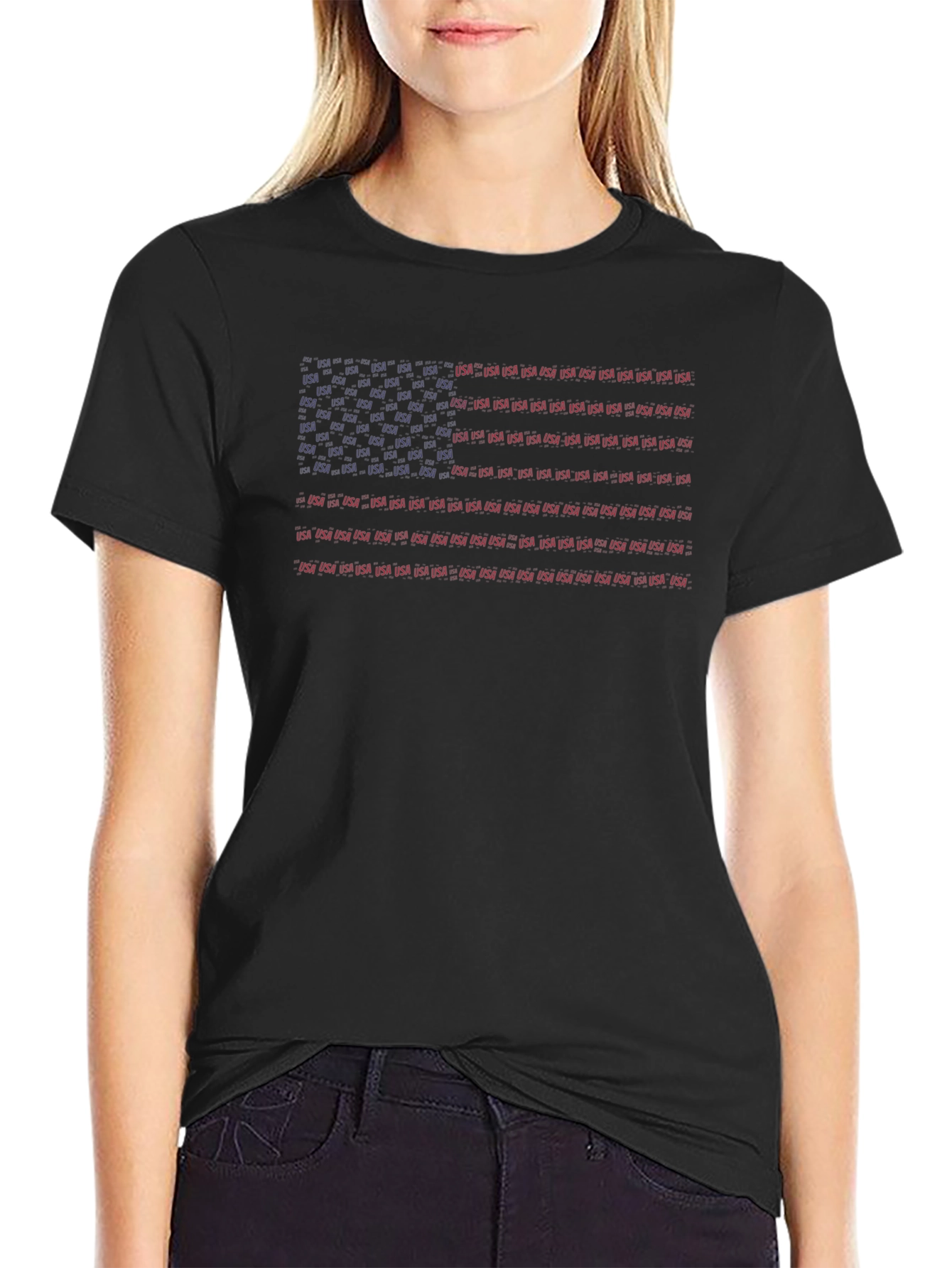 USA Flag Typography Mens Black T-Shirt