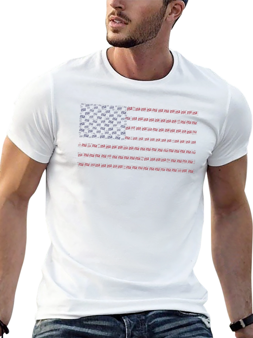 USA Flag Typography Mens Black T-Shirt